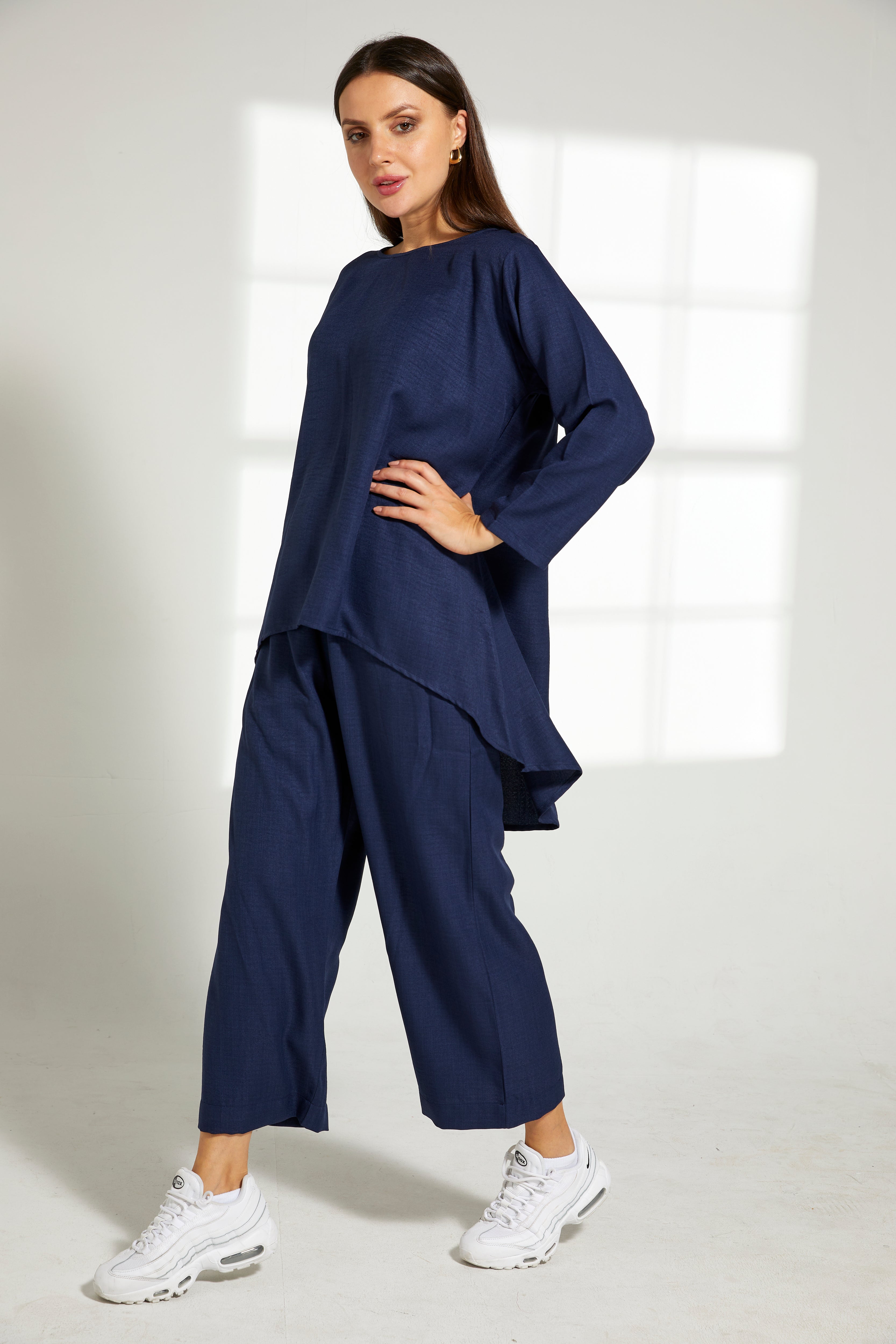 MOiSTREET Blue CEY Mélange Fabric Top And Pants Set