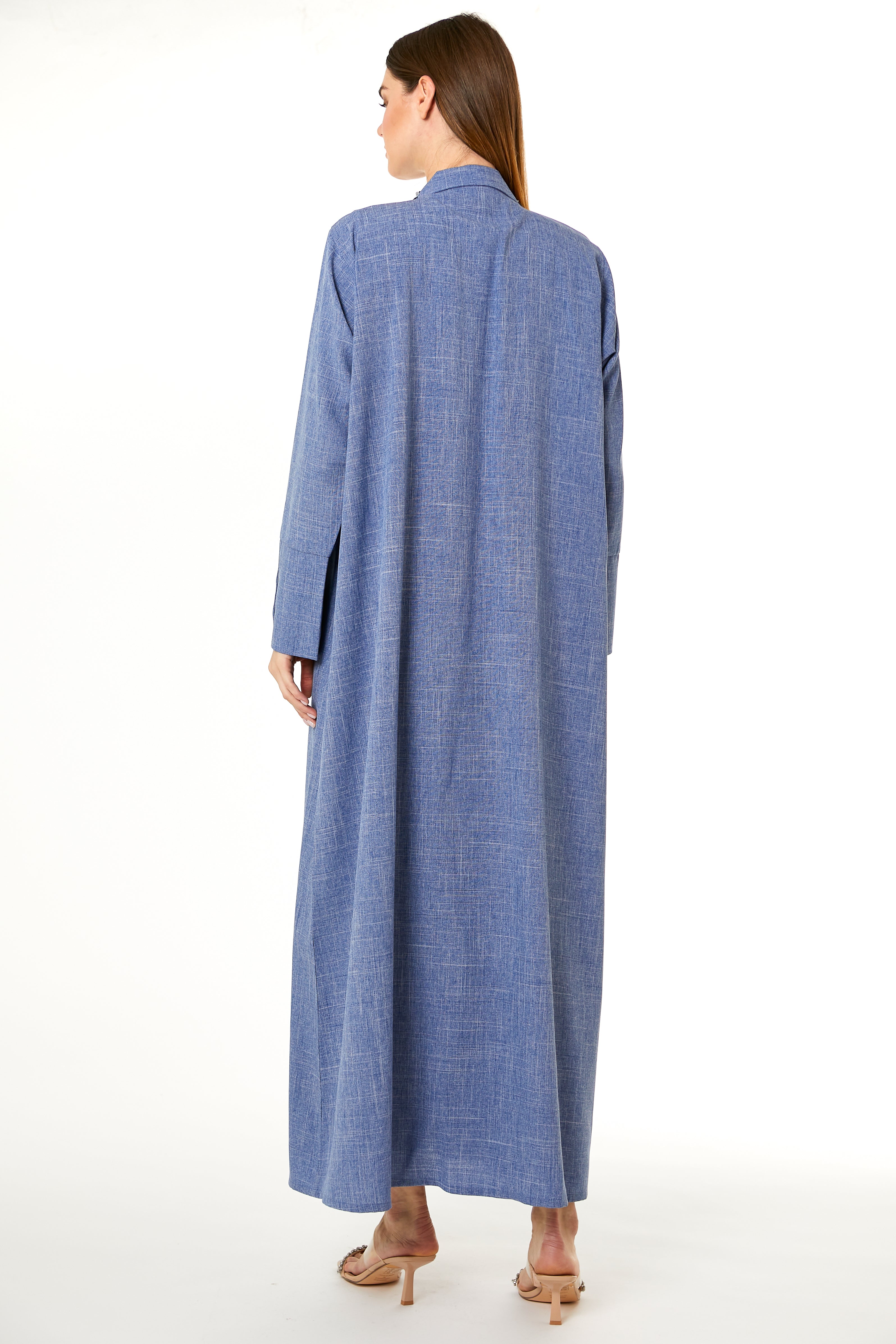 MOiSTREET Blue Melange Hand Embellished Abaya