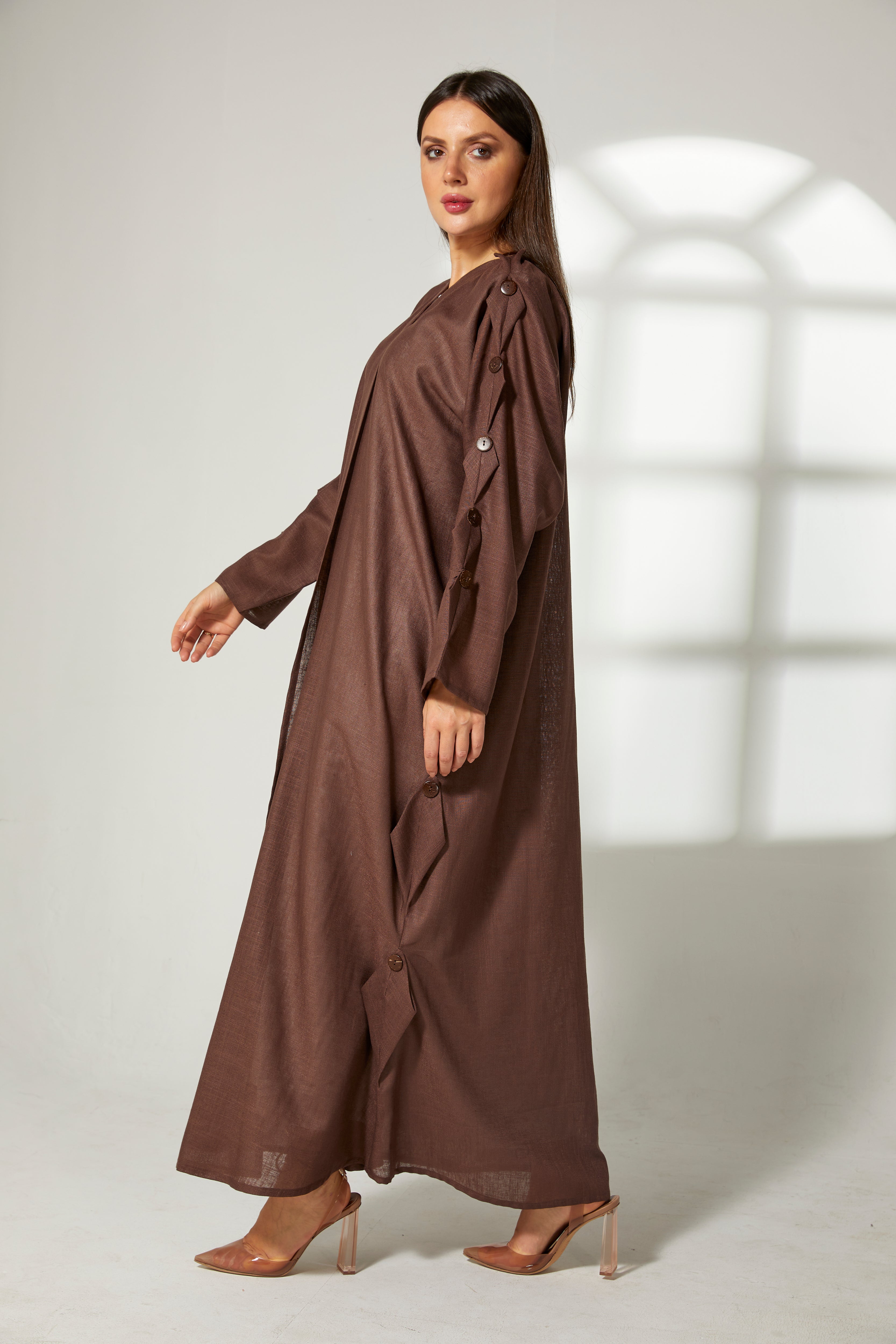 MOiSTREET Brown Linen Abaya