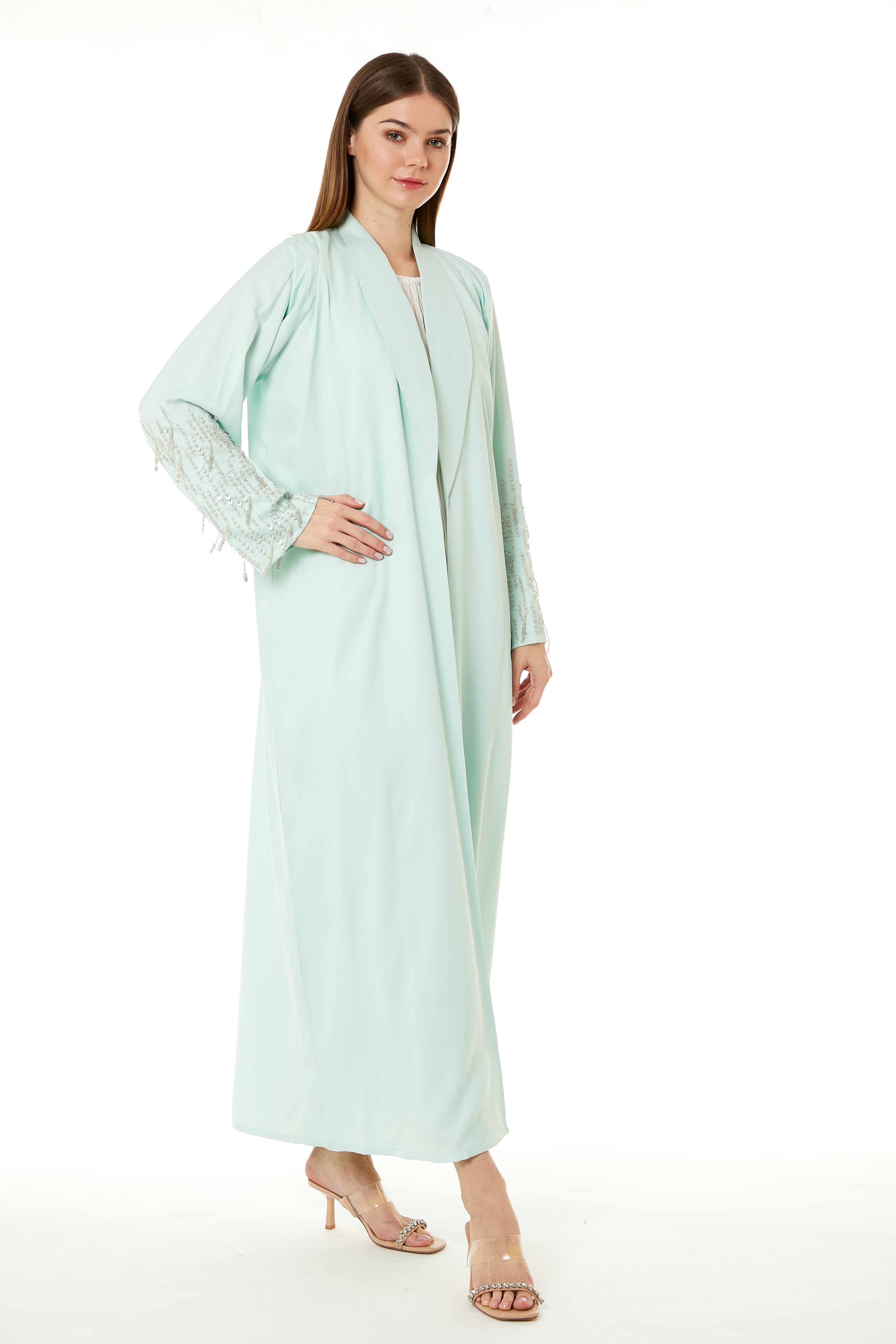 MOiSTREET Green Korean Nida Hand Embellished Abaya