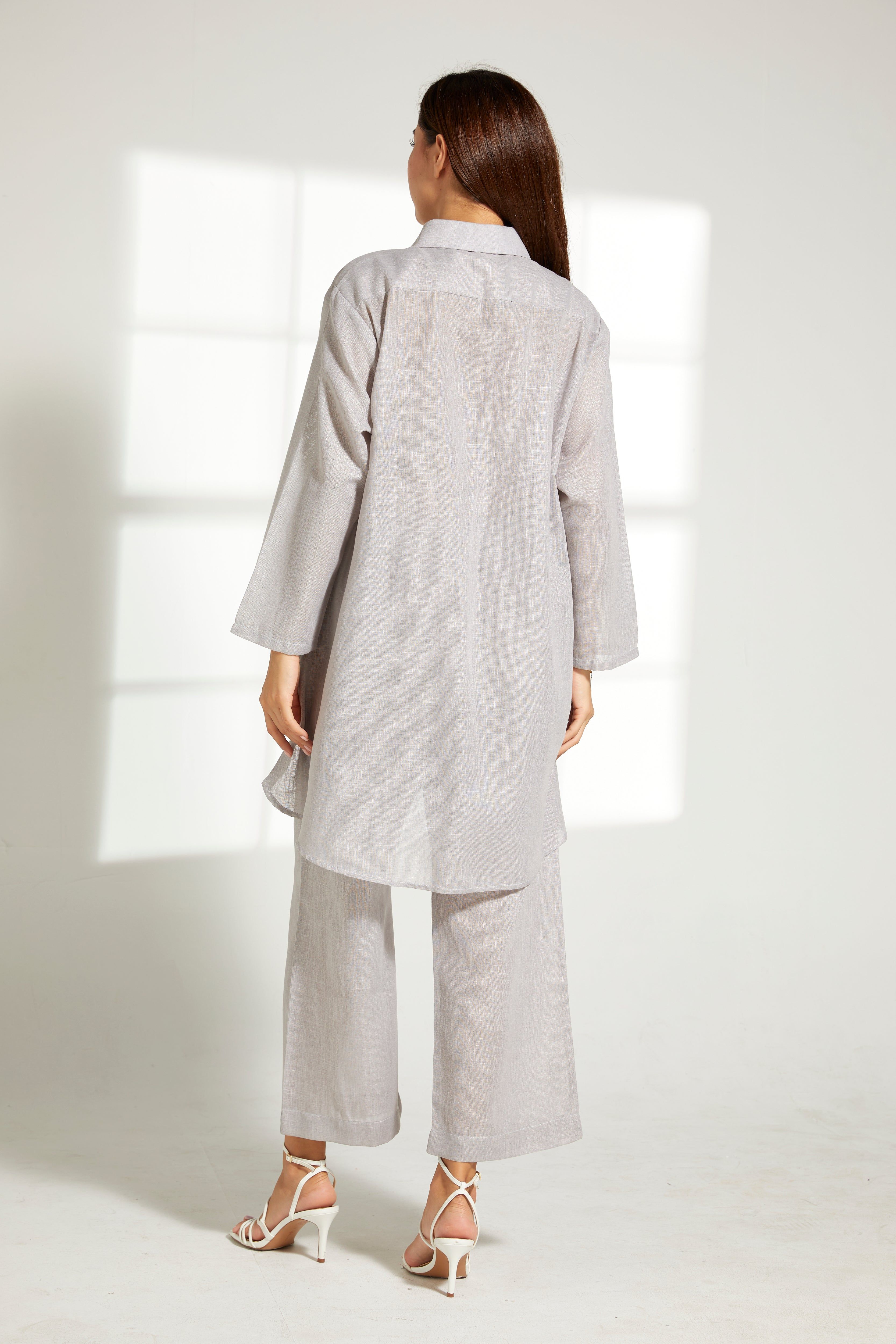 MOiSTREET Grey Linen Fabric Top and Pants Set