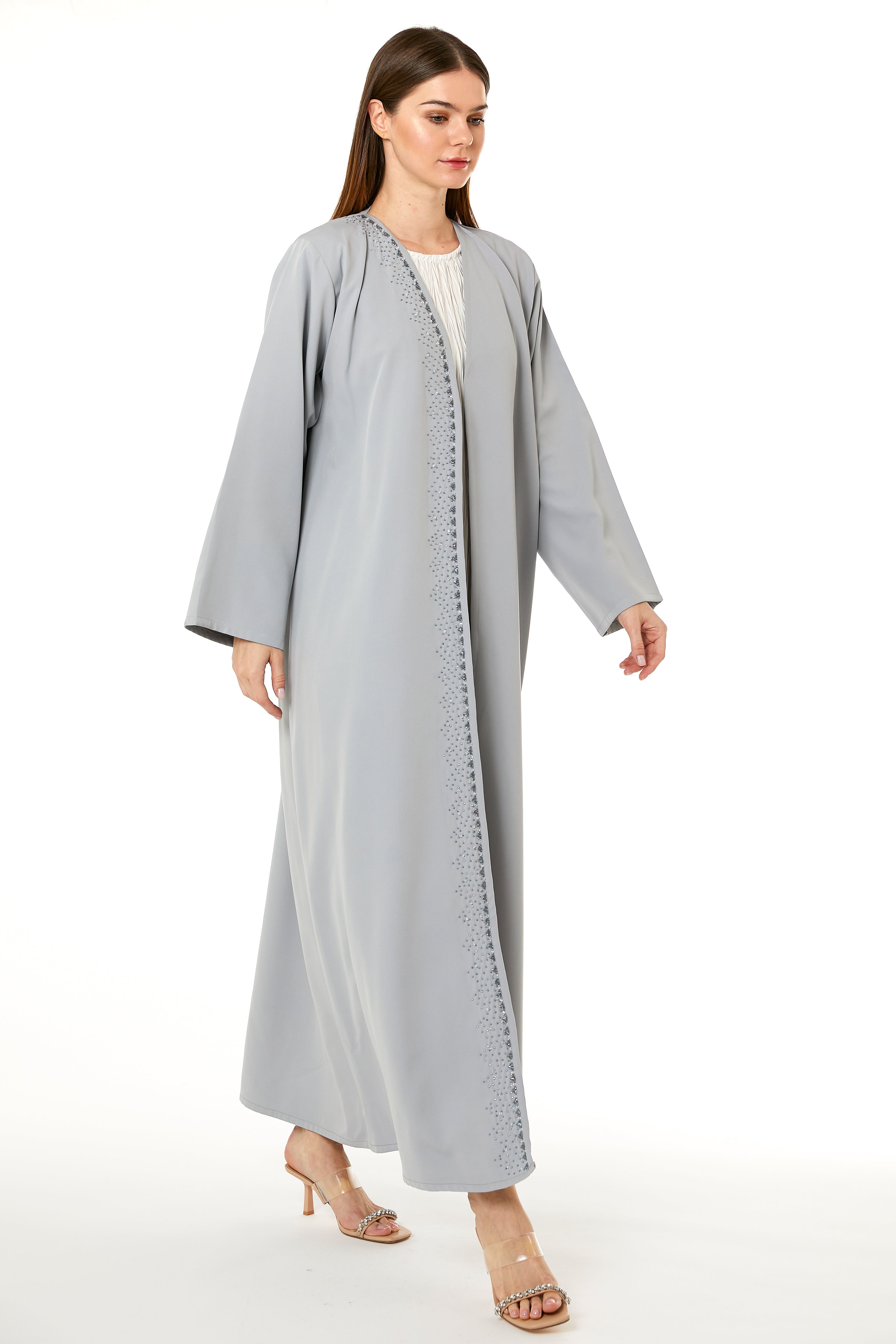 Grey Barbie Crepe Hand Embellished Abaya