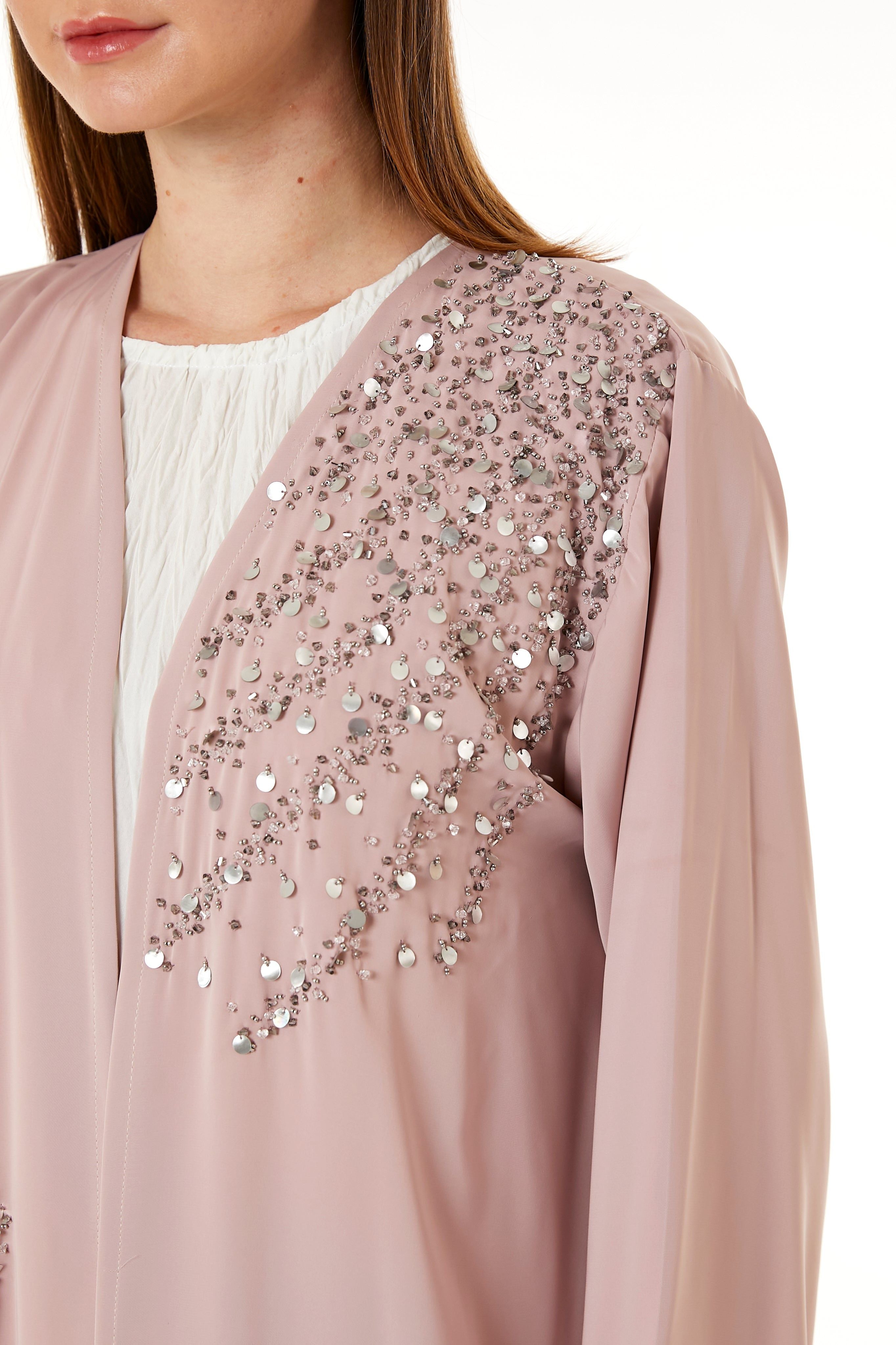 Tan Korean Nida Hand Embellished Abaya