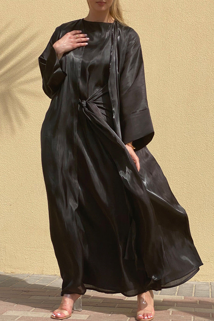 MOiSTREET Rotana Shimmer Black Abaya Set Comes With 3 Piece