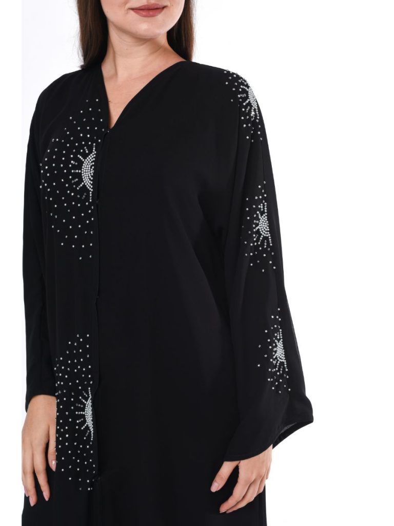 MOiSTREET Black Hand Embroidery Detail Abaya