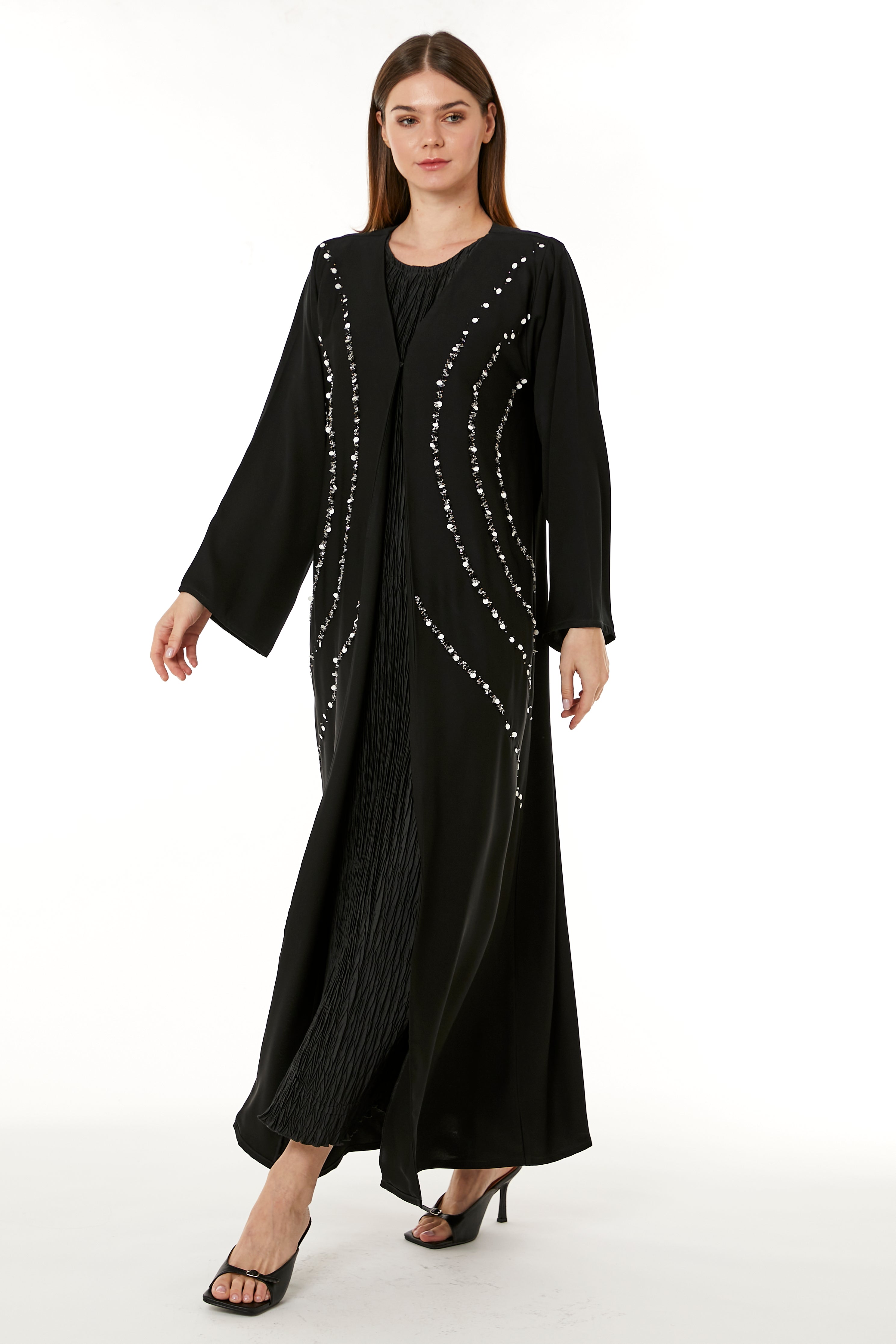 Black Indonesian Crepe Hand Embellished Abaya