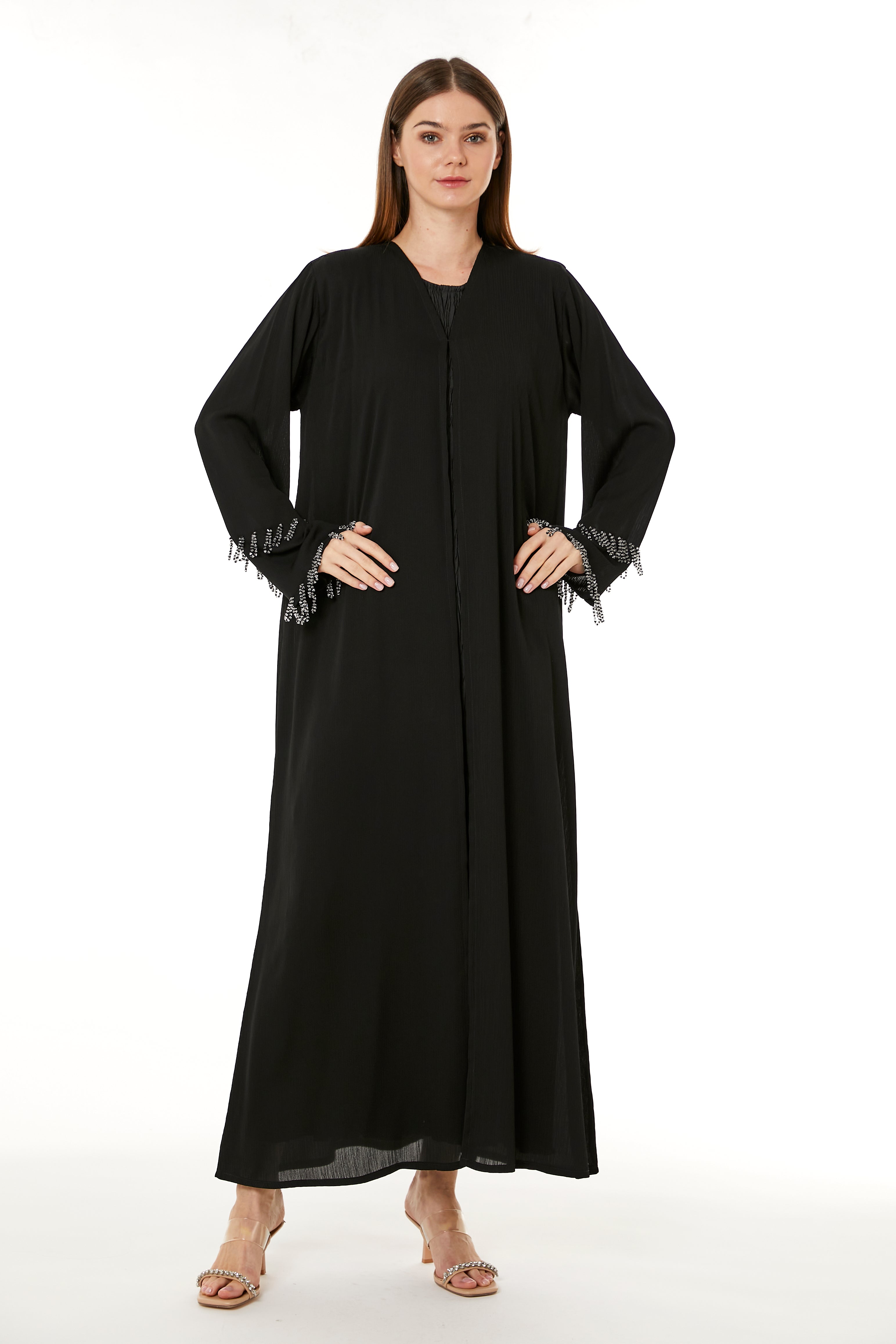 Black Zoom Hand Embellished Abaya