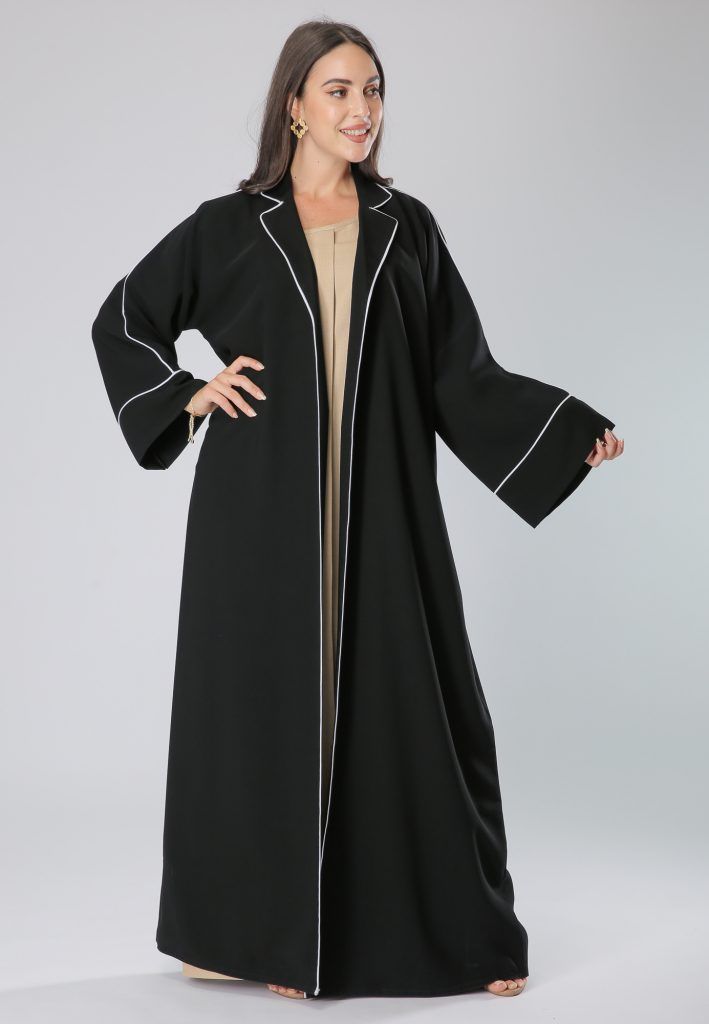 MOiSTREET Black Phua Abaya with with White Piping