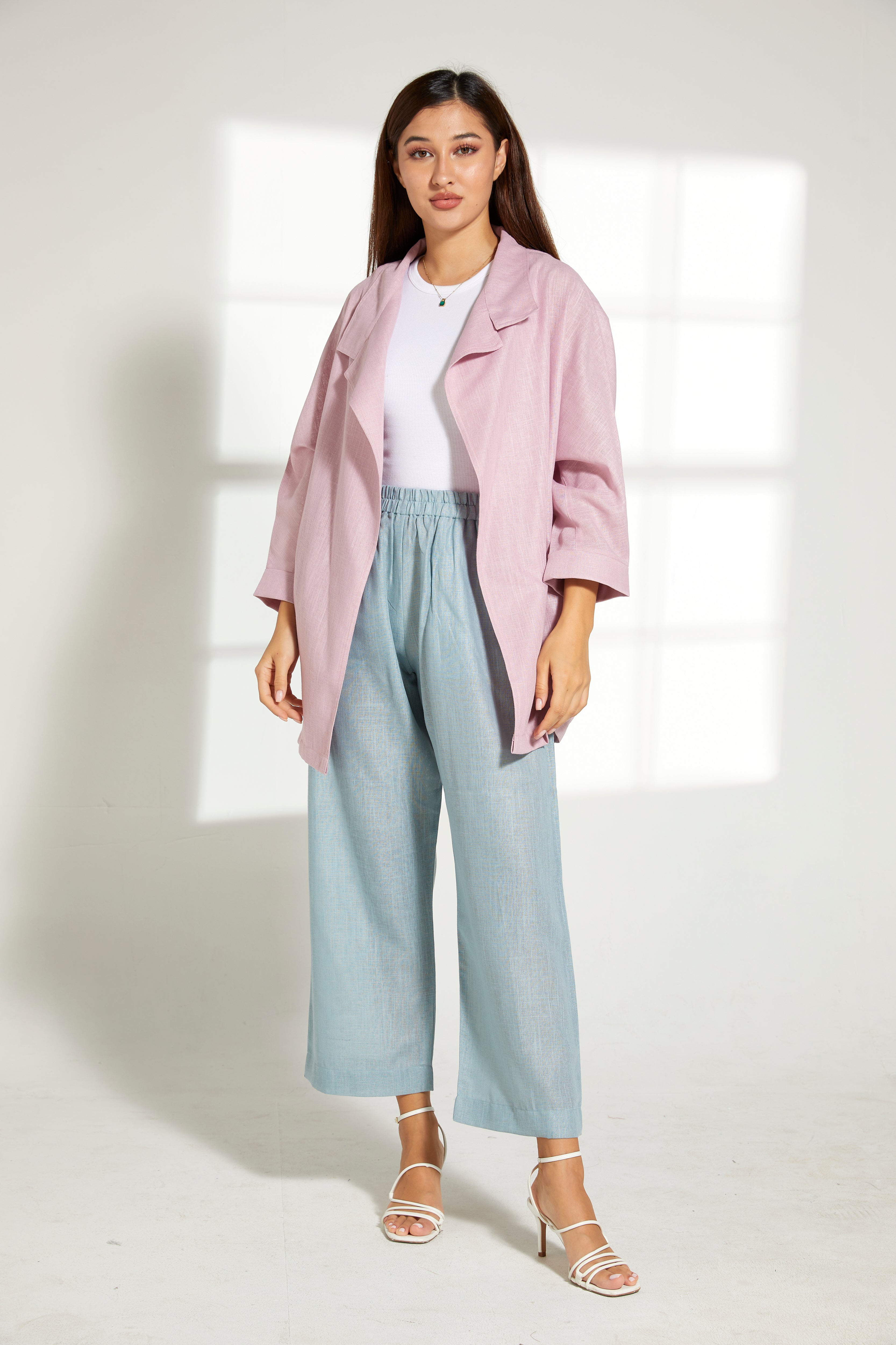 MOiSTREET Multicolor Linen Fabric Top and Pants Set