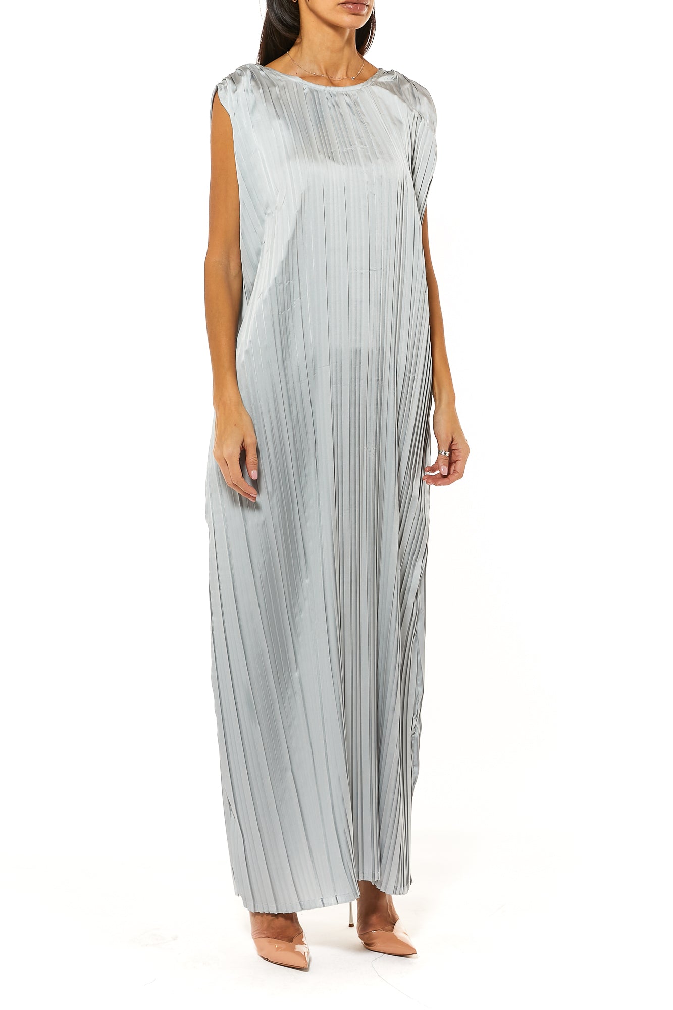 Grey Pleated Silk Under Dress