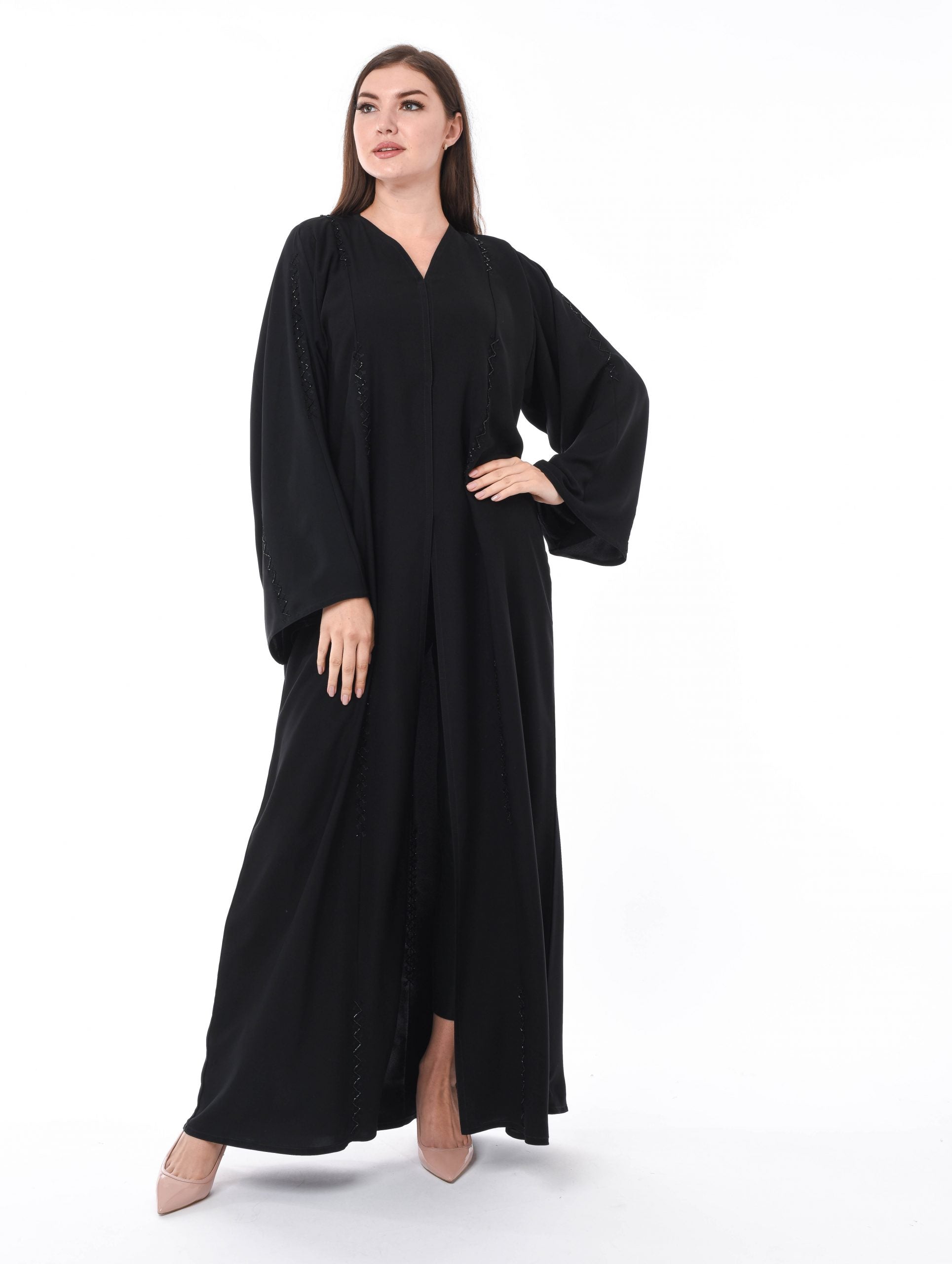 MOiSTREET Black Abaya with Elegant Subtle Hand Embroidery