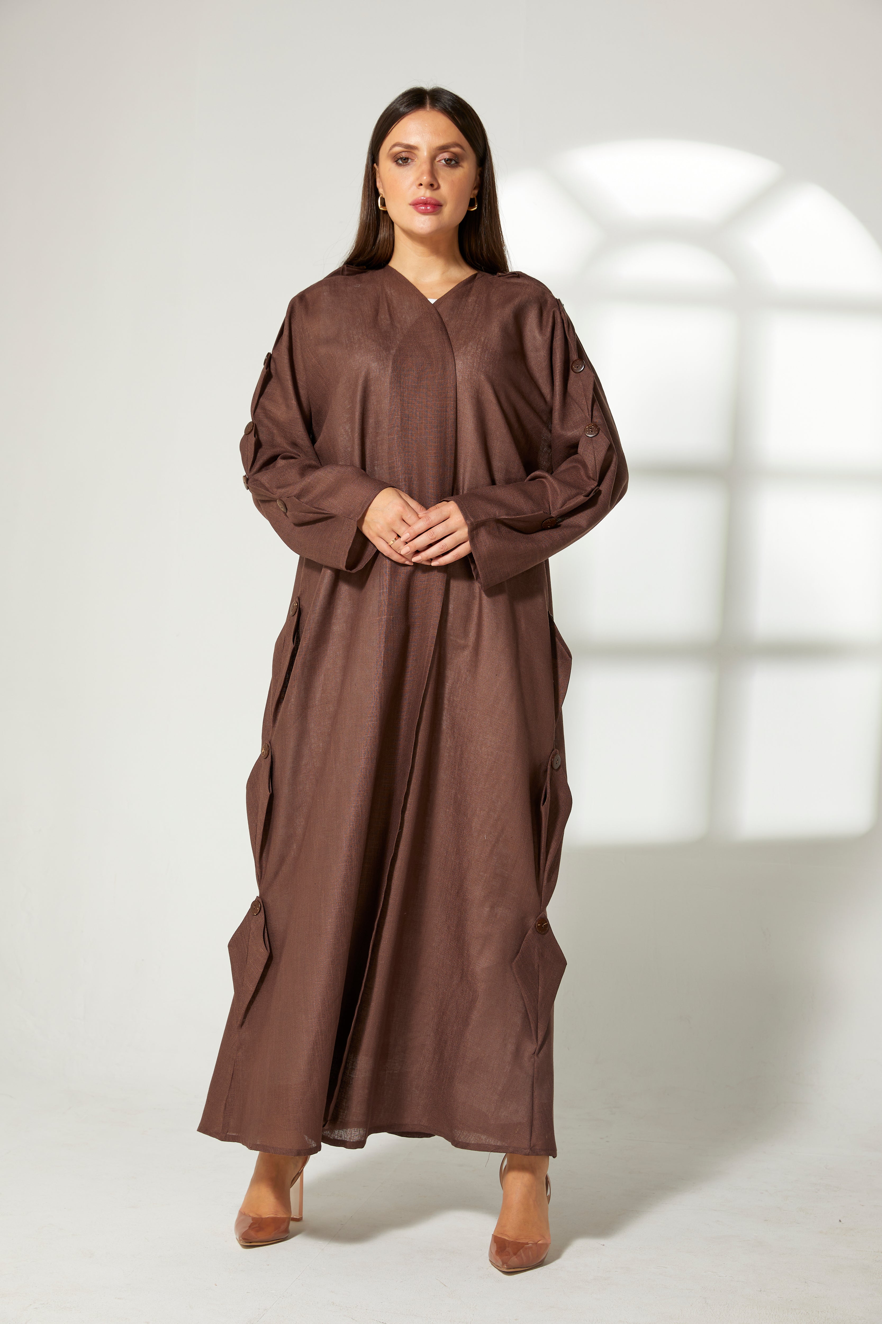 MOiSTREET Brown Linen Abaya
