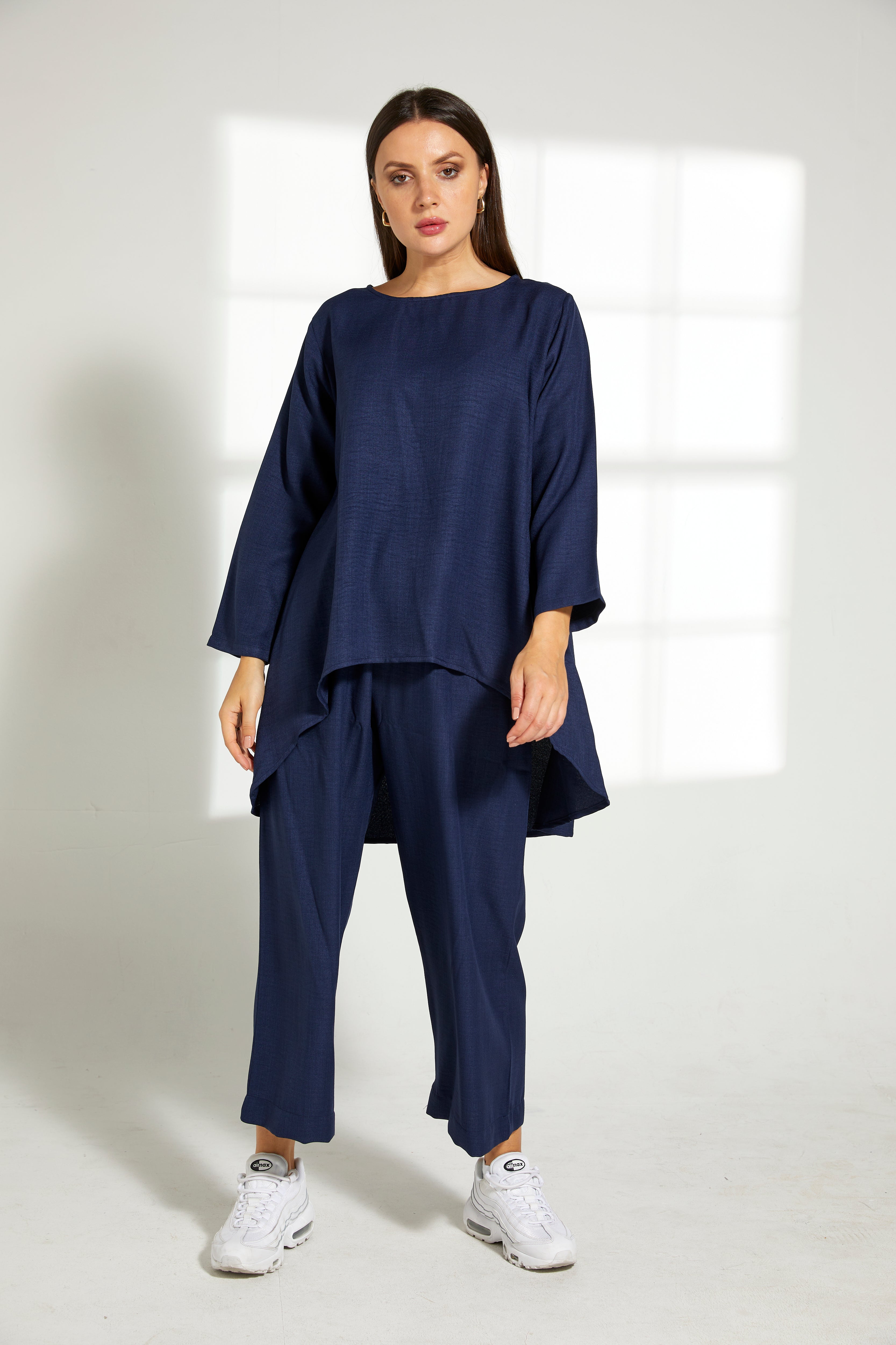 MOiSTREET Blue CEY Mélange Fabric Top And Pants Set