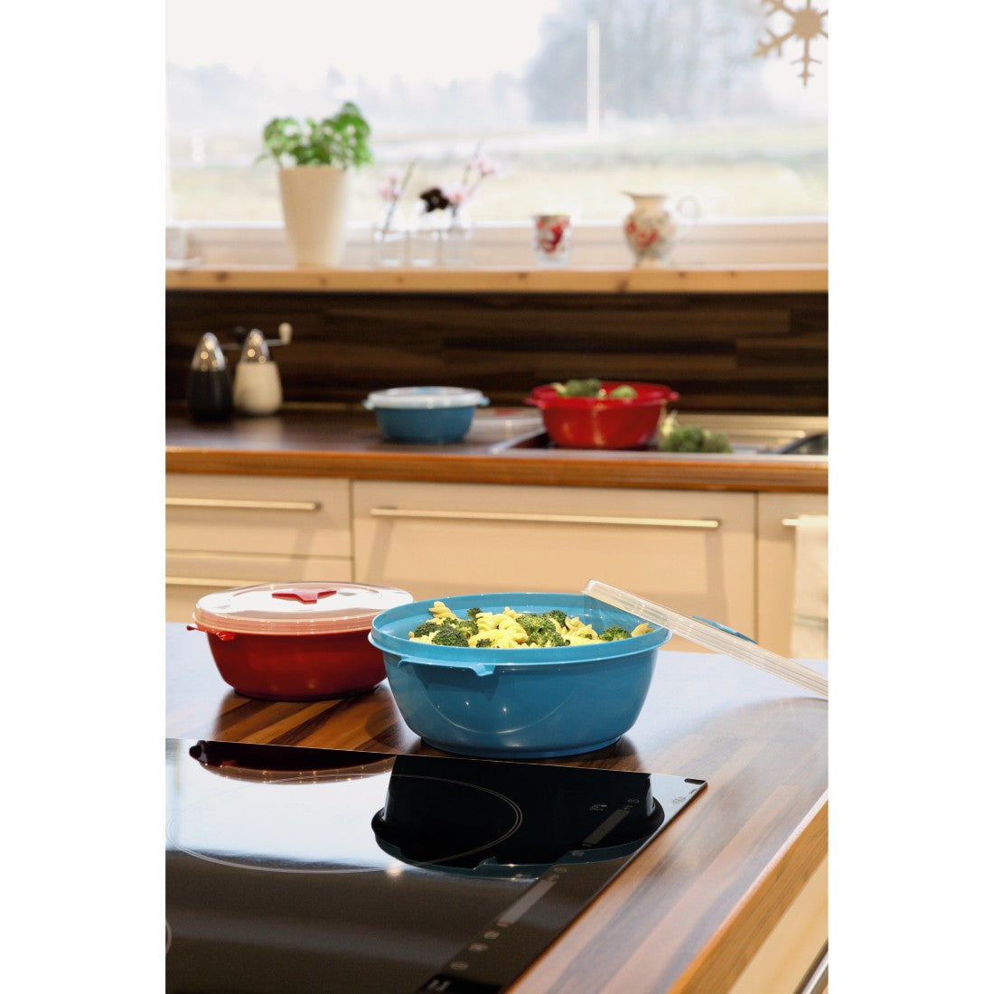 XAVAX 111525 "Round" Microwave / Freezer Container Set, 2 Pcs., turquoise / burgundy