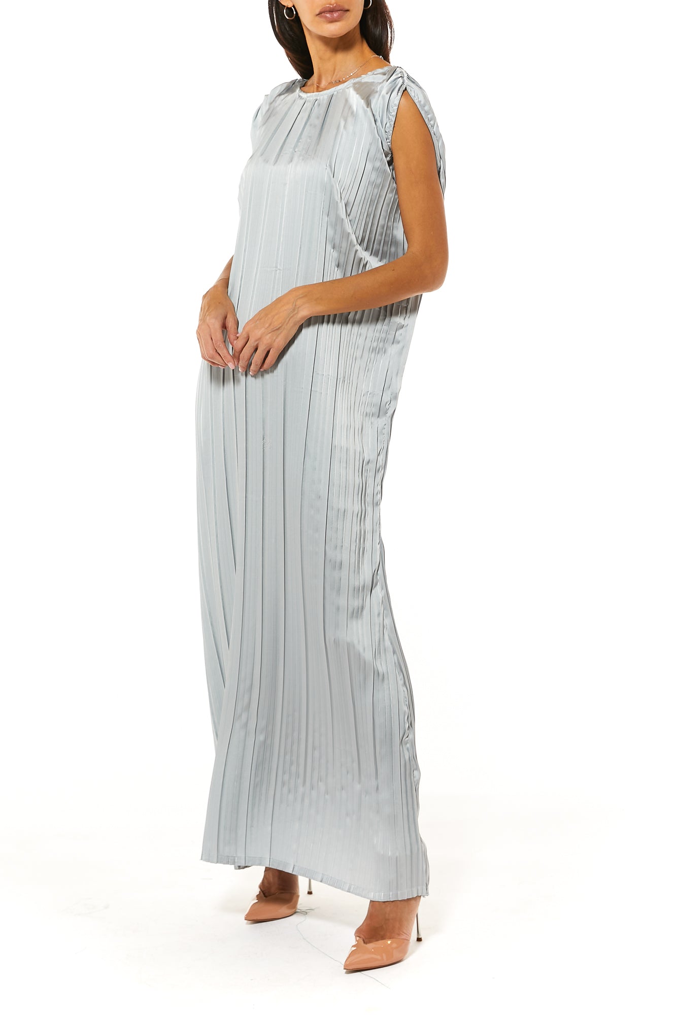 Grey Pleated Silk Under Dress