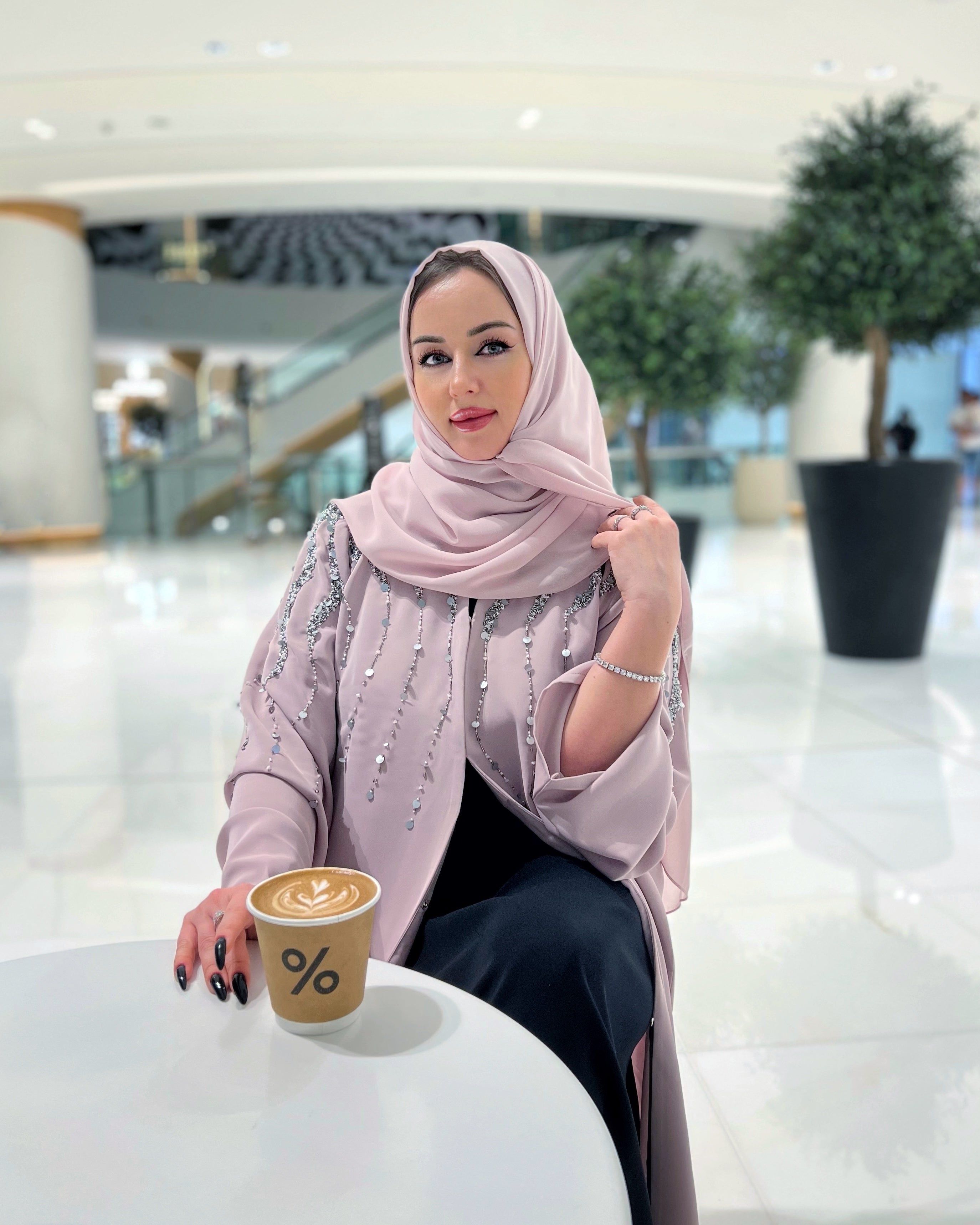 MOiSTREET Lavender Korean Nida  Embroidered Abaya