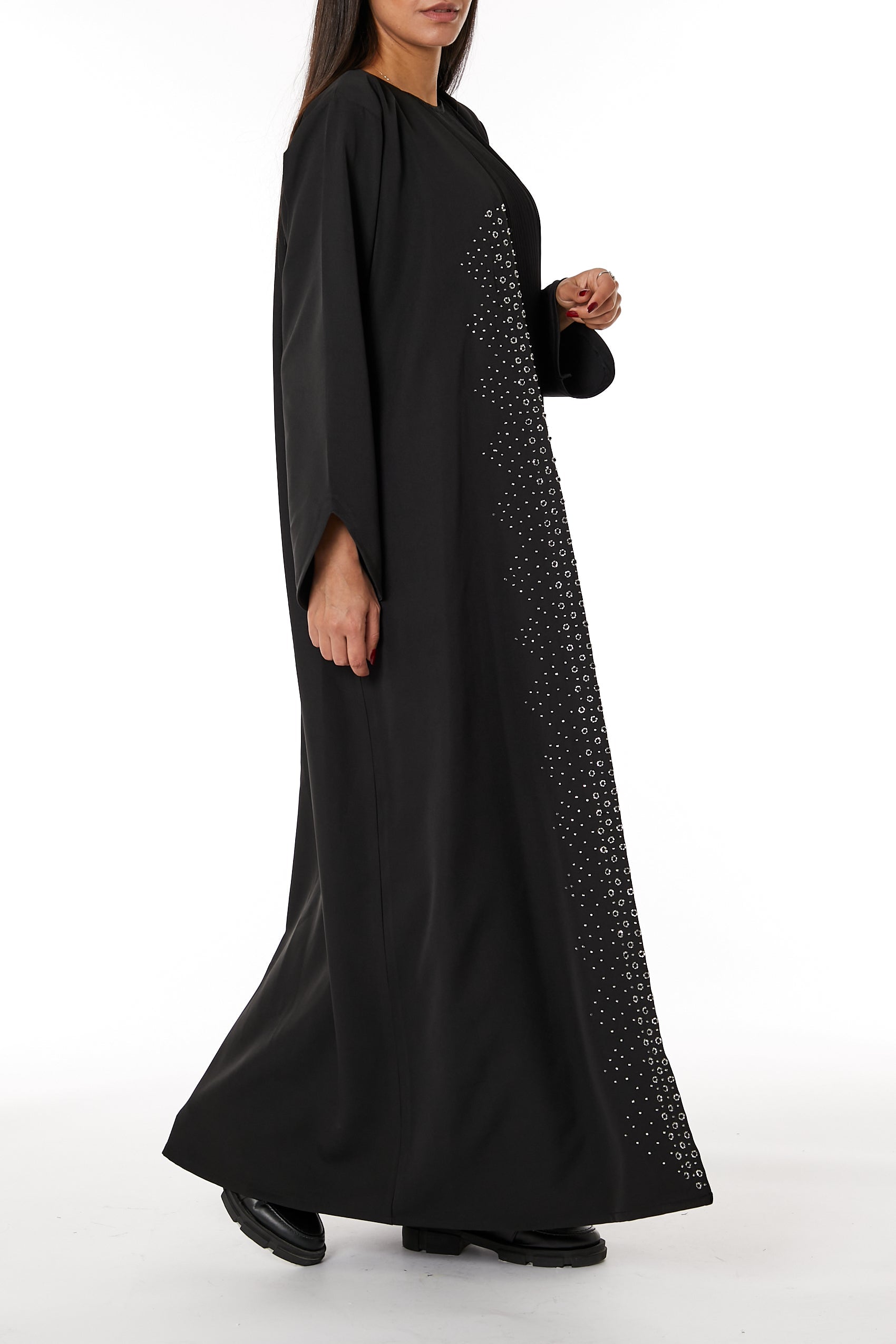 MOiSTREET Black Front Embroidered Nida Open Abaya