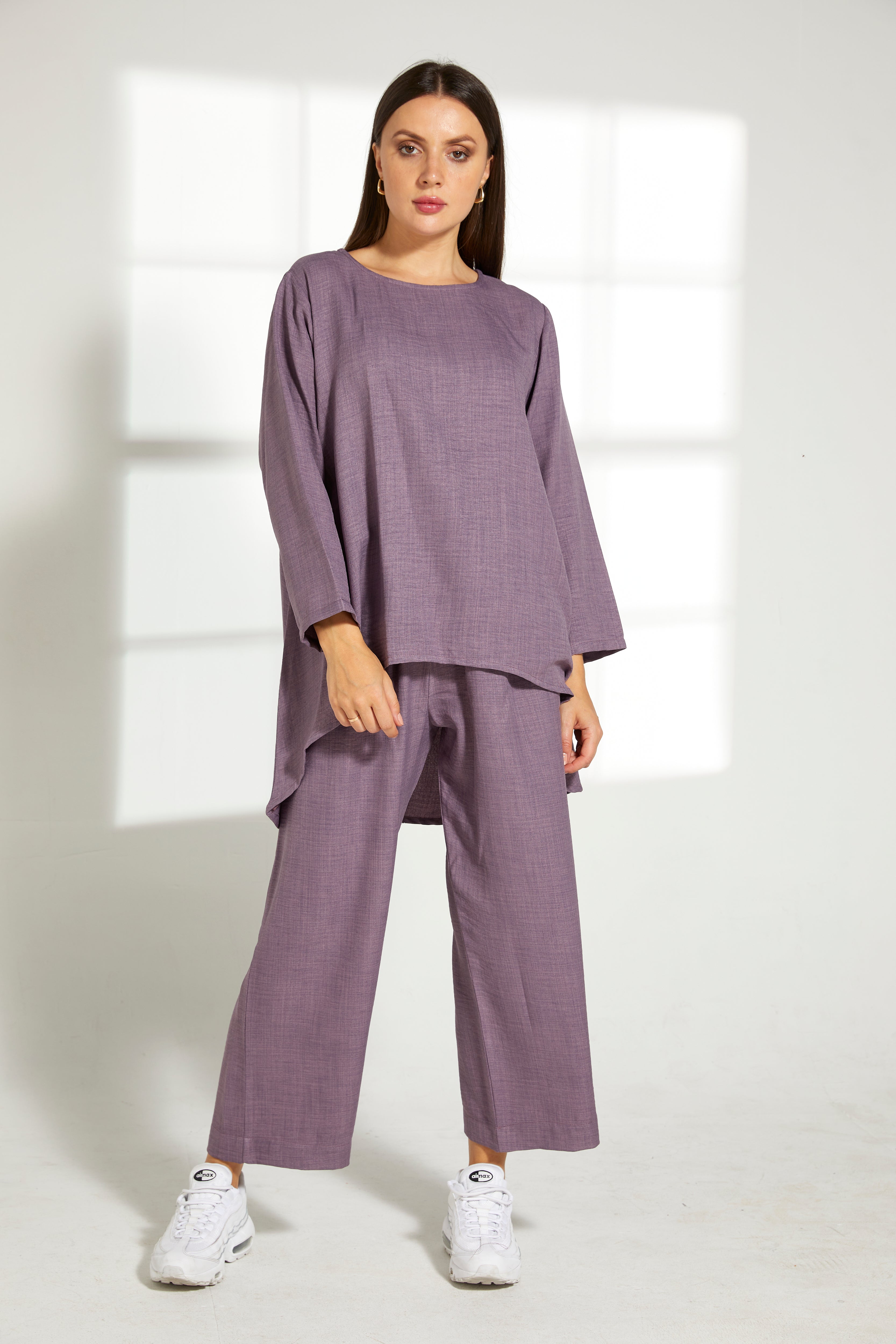 MOiSTREET Purple CEY Mélange Fabric Top And Pants set