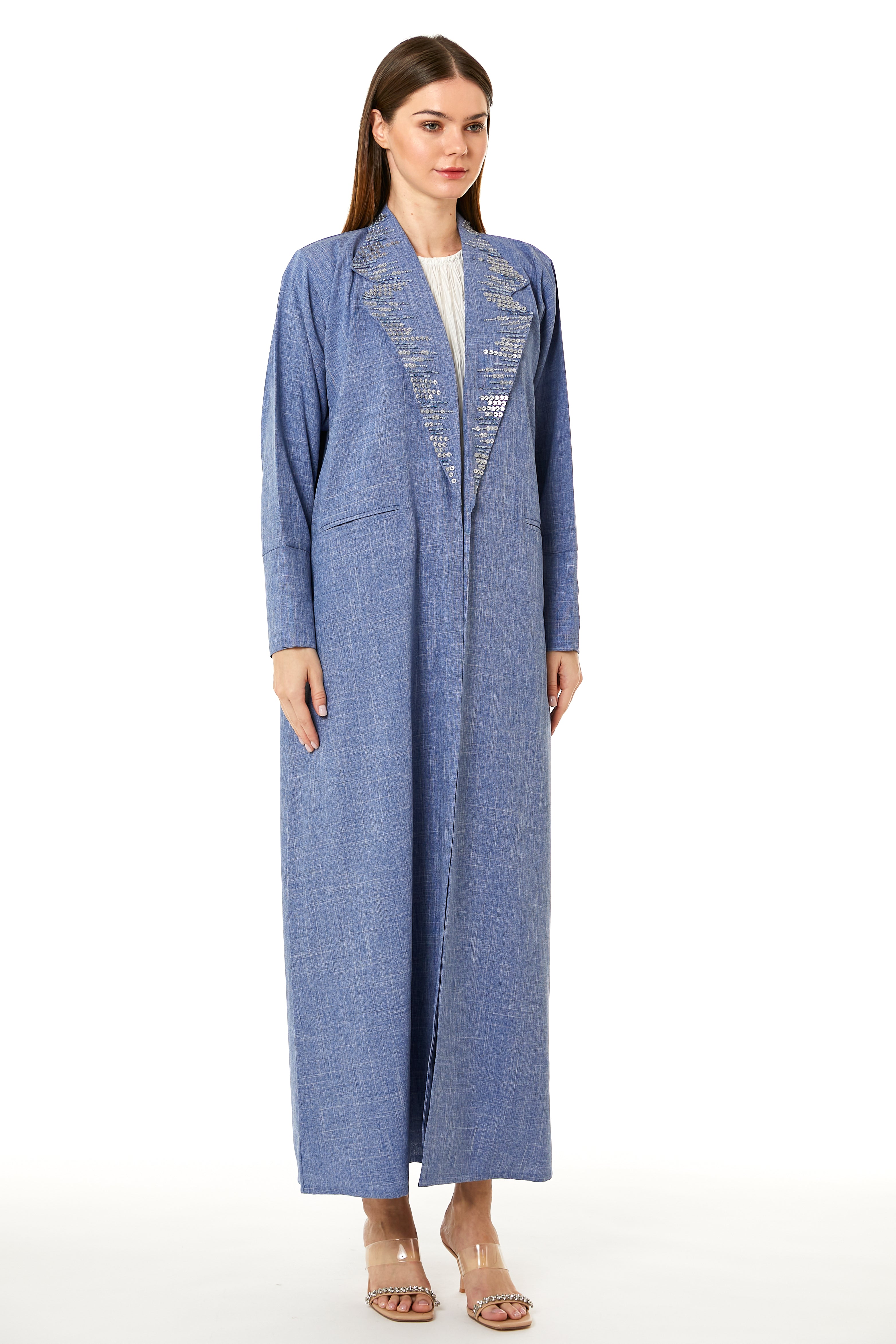 MOiSTREET Blue Melange Hand Embellished Abaya