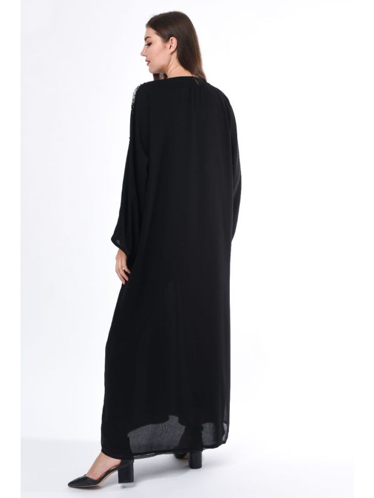 MOiSTREET Black Hand Embroidery Detail Abaya