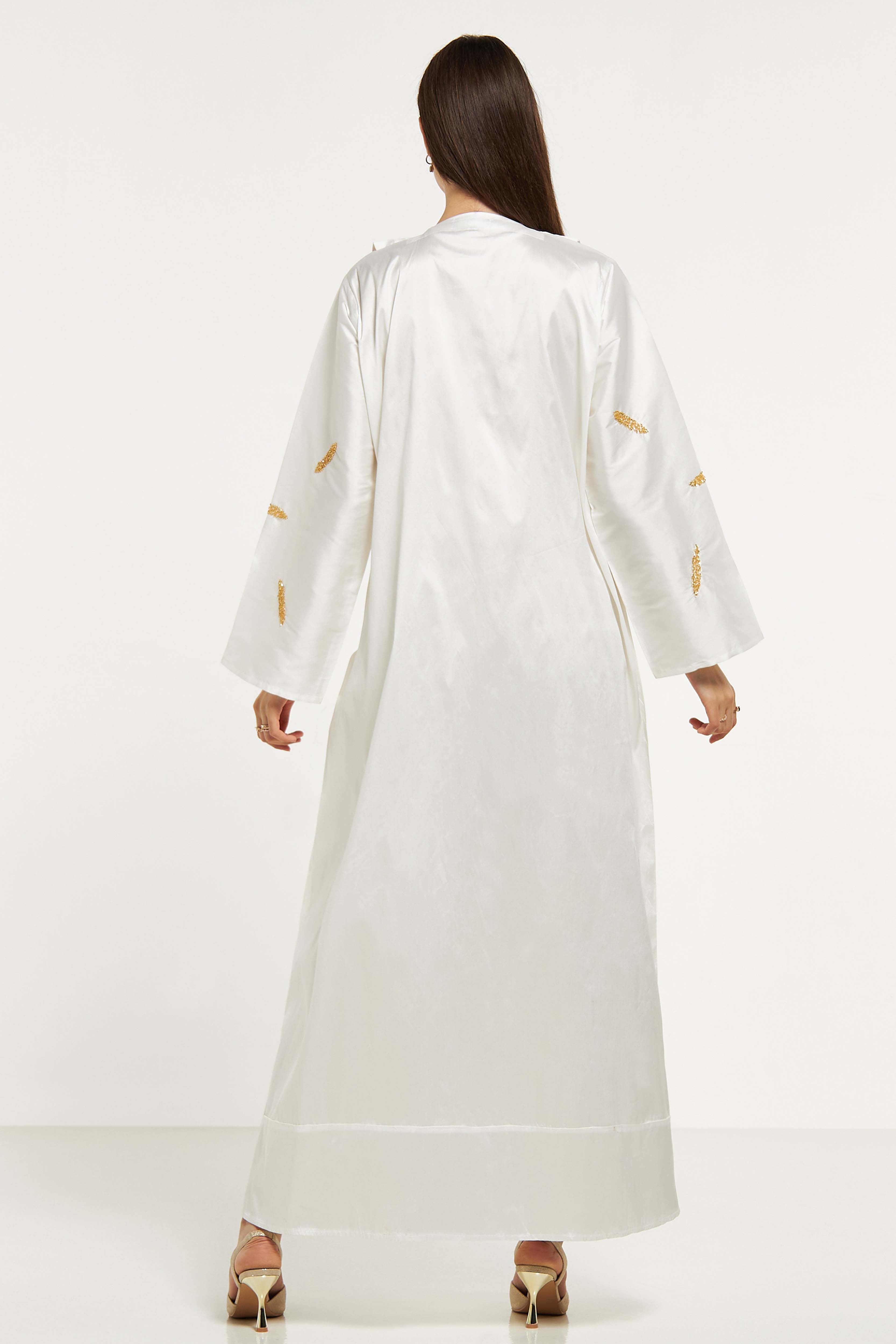 MOiSTREET Bead Embellished Abaya with Solid Panel Overlay and Sheila