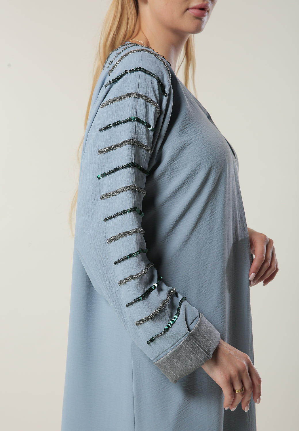 MOiSTREET Blue Abaya with Handwork