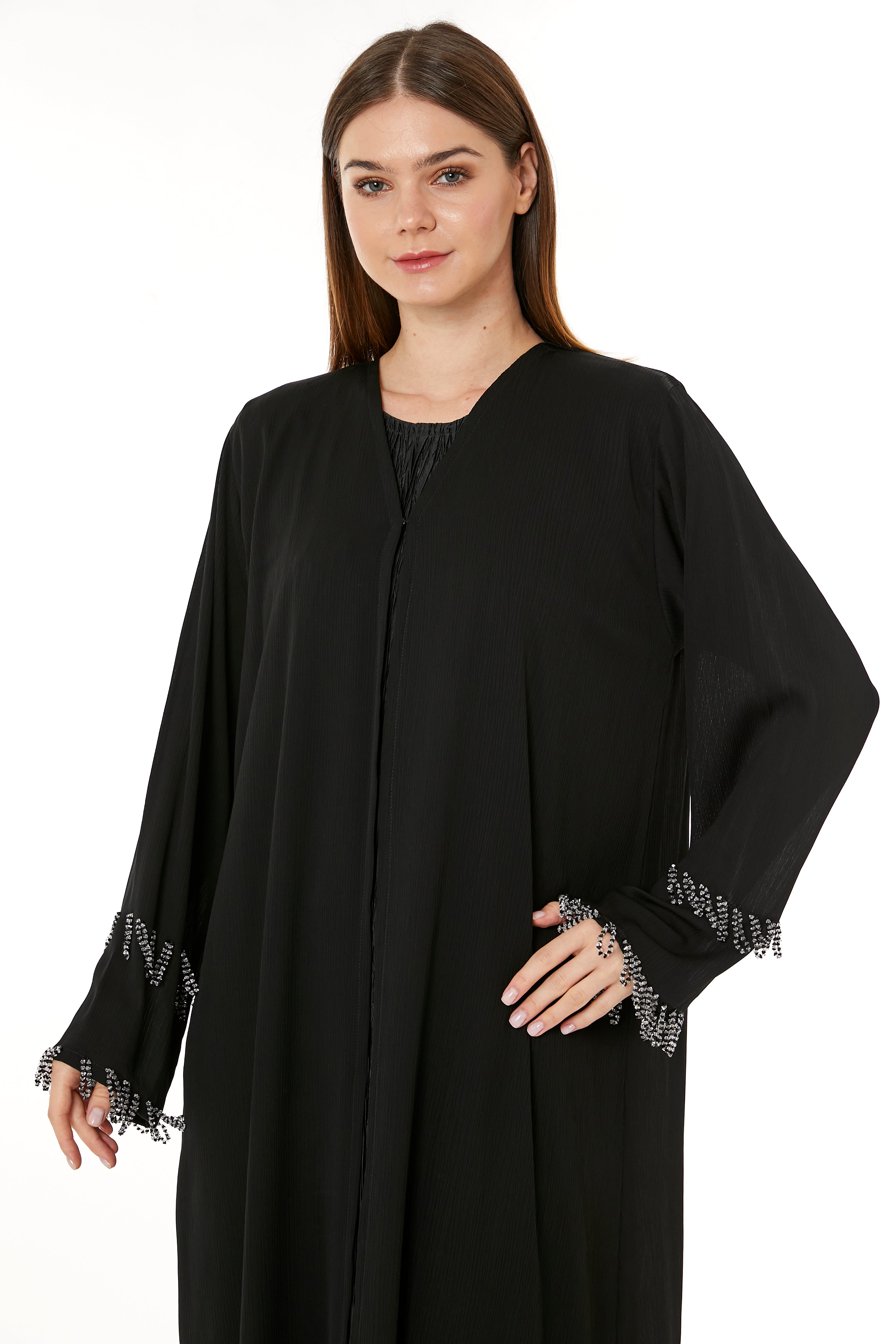 Black Zoom Hand Embellished Abaya