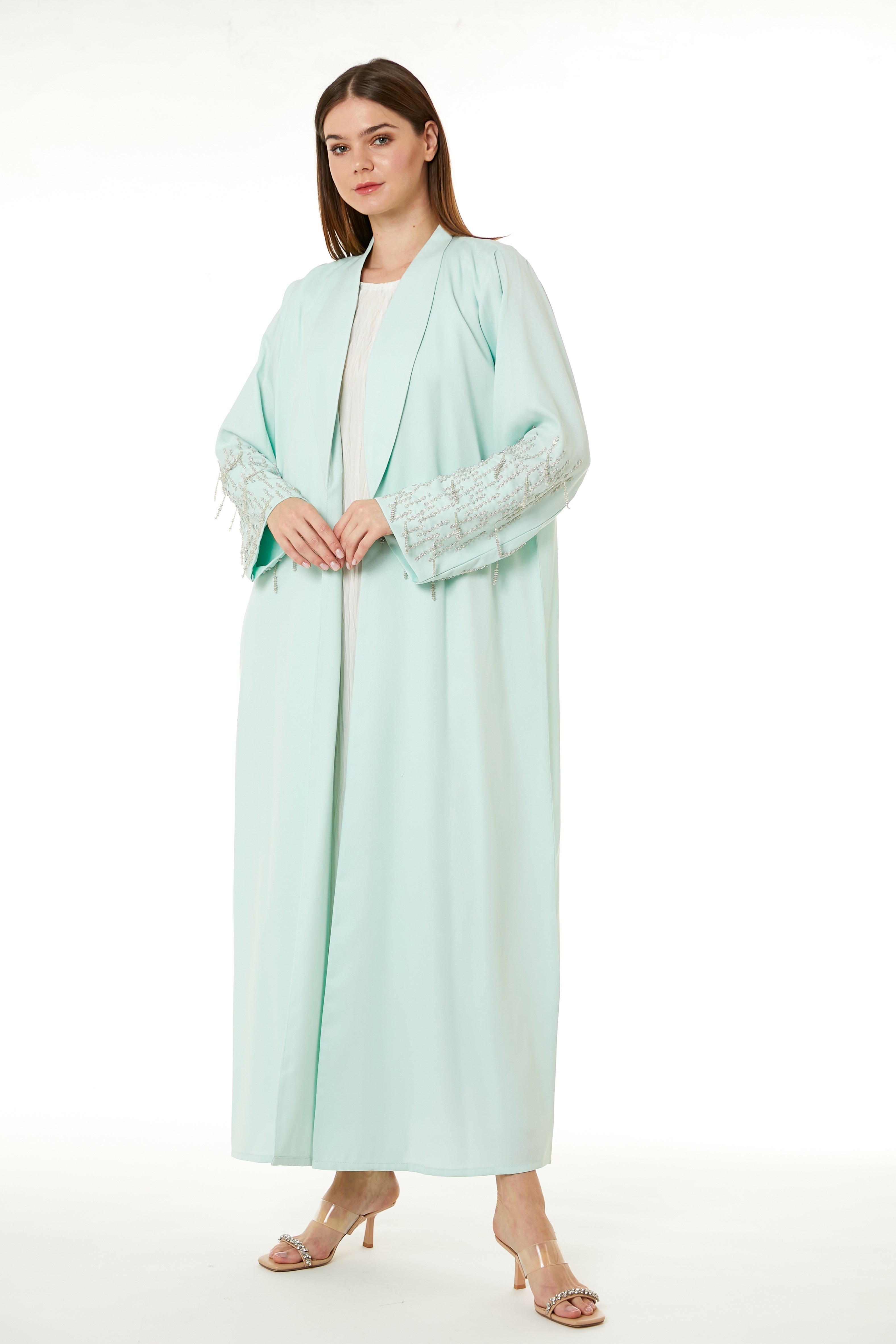 MOiSTREET Green Korean Nida Hand Embellished Abaya