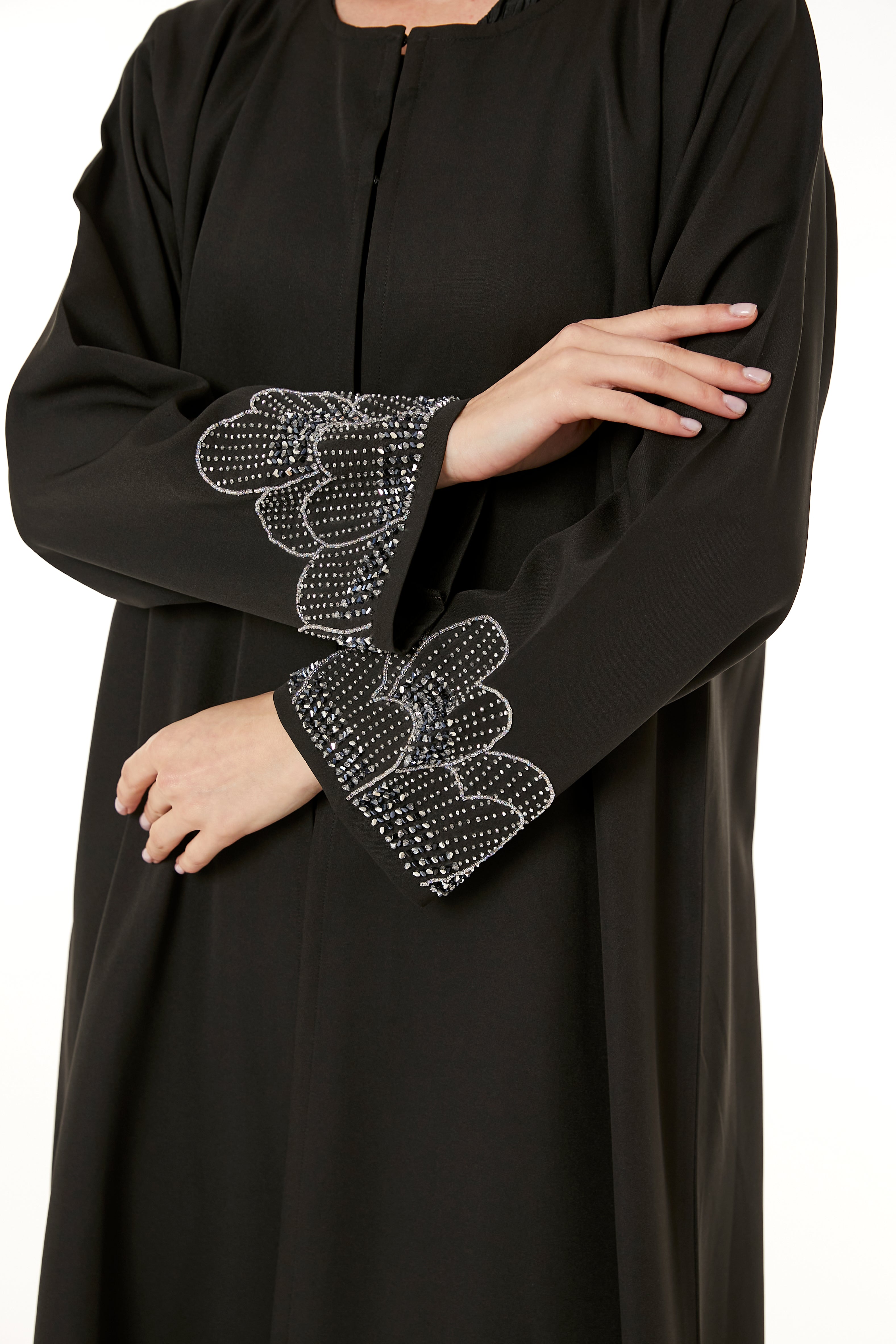 MOiSTREET Black Korean Nida Hand Embellished Abaya