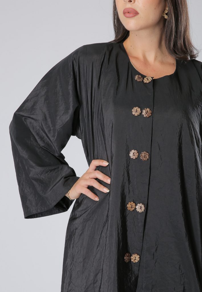 MOiSTREET Crepe Black Floral Buttoned Front Abaya
