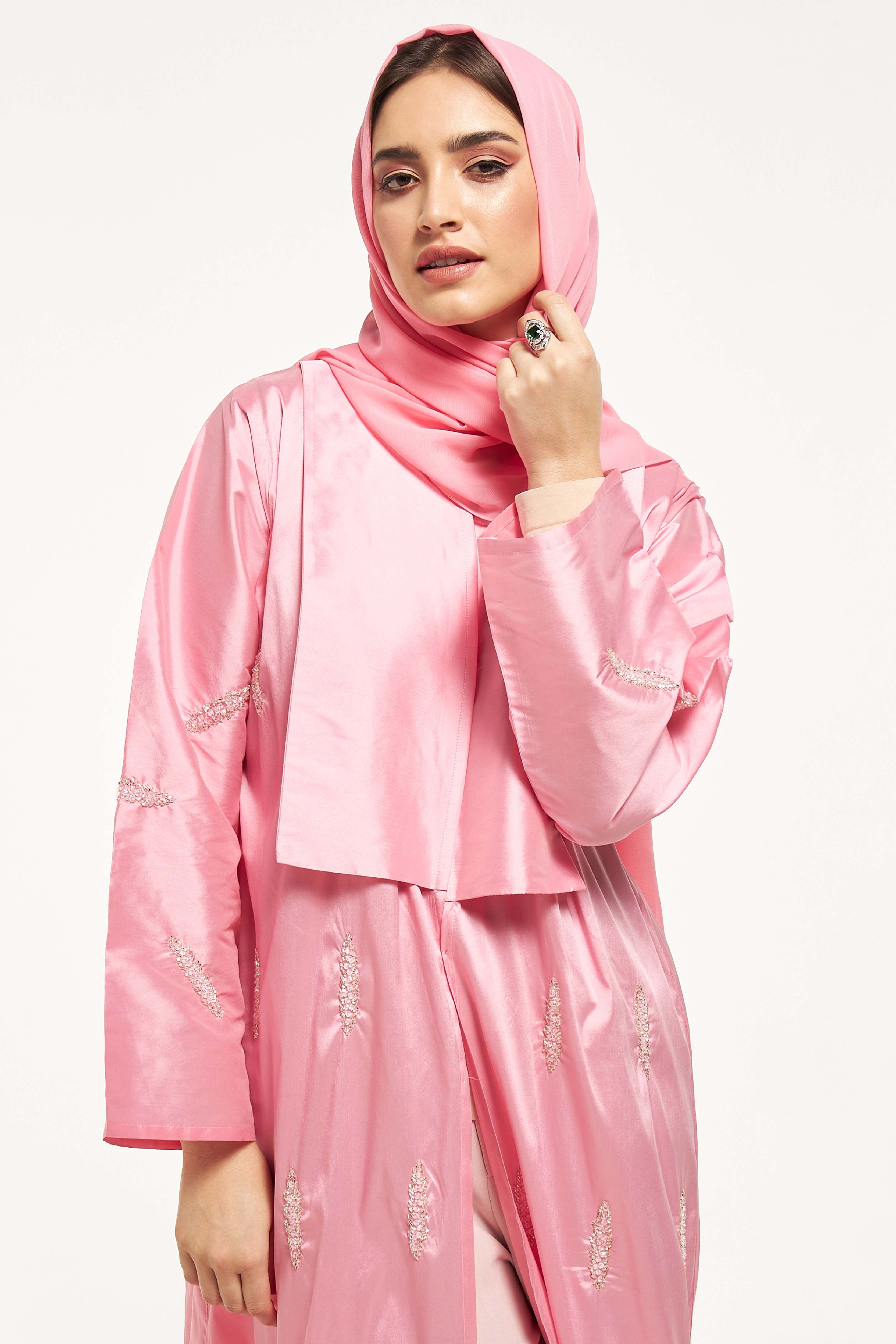 MOiSTREET Bead Embellished Abaya with Sheila