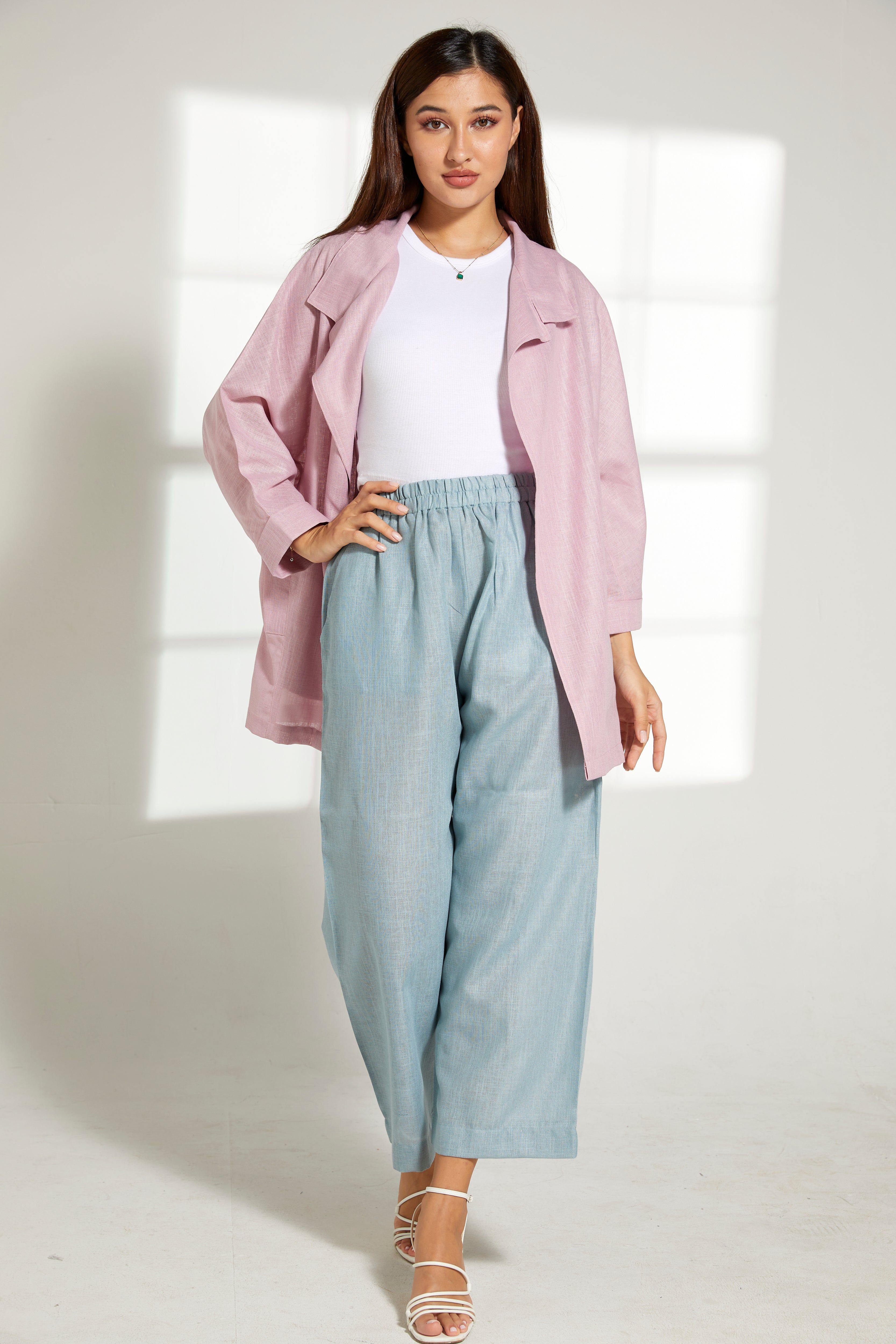 MOiSTREET Multicolor Linen Fabric Top and Pants Set