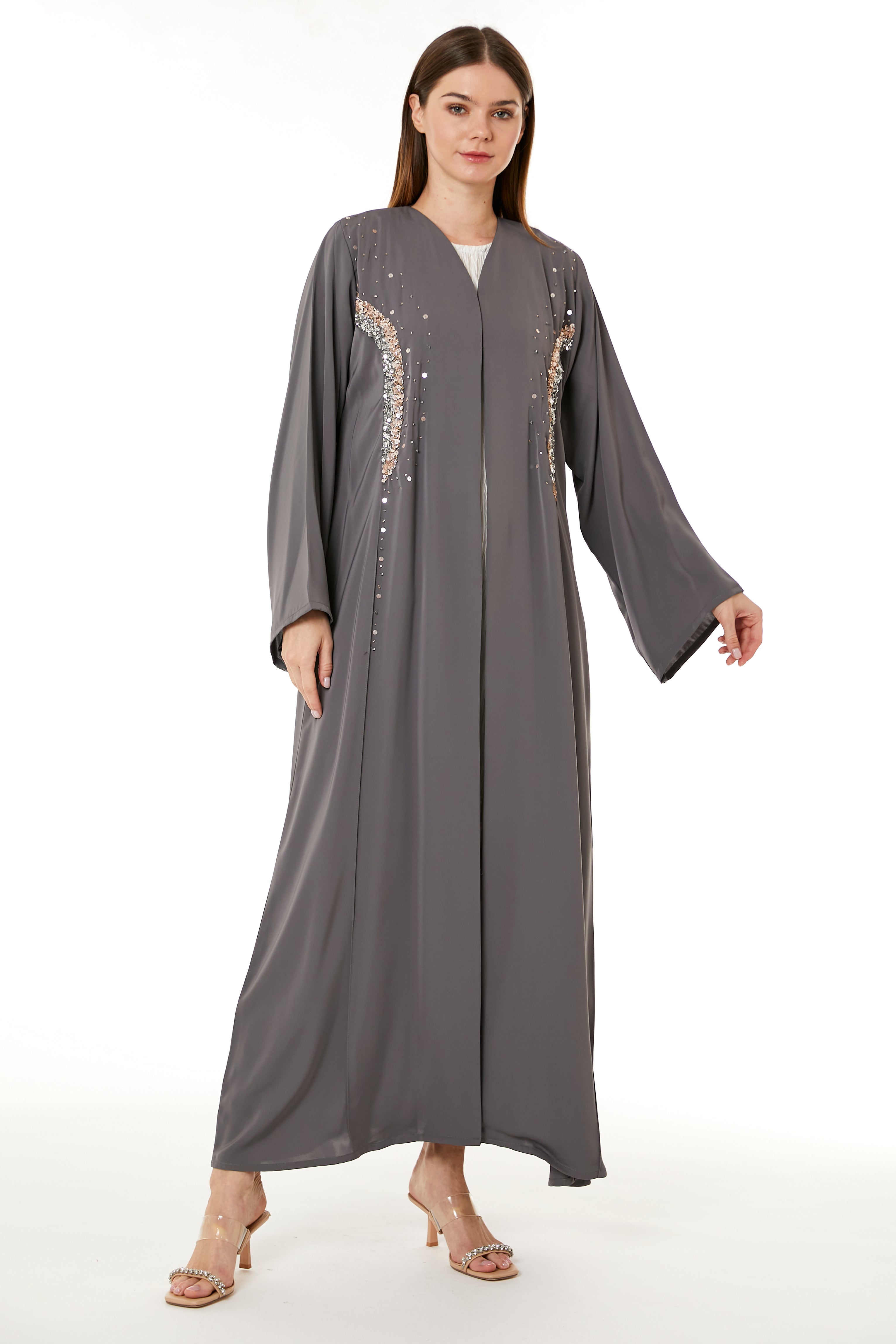 Grey Korean Nida Hand Embellished Abaya