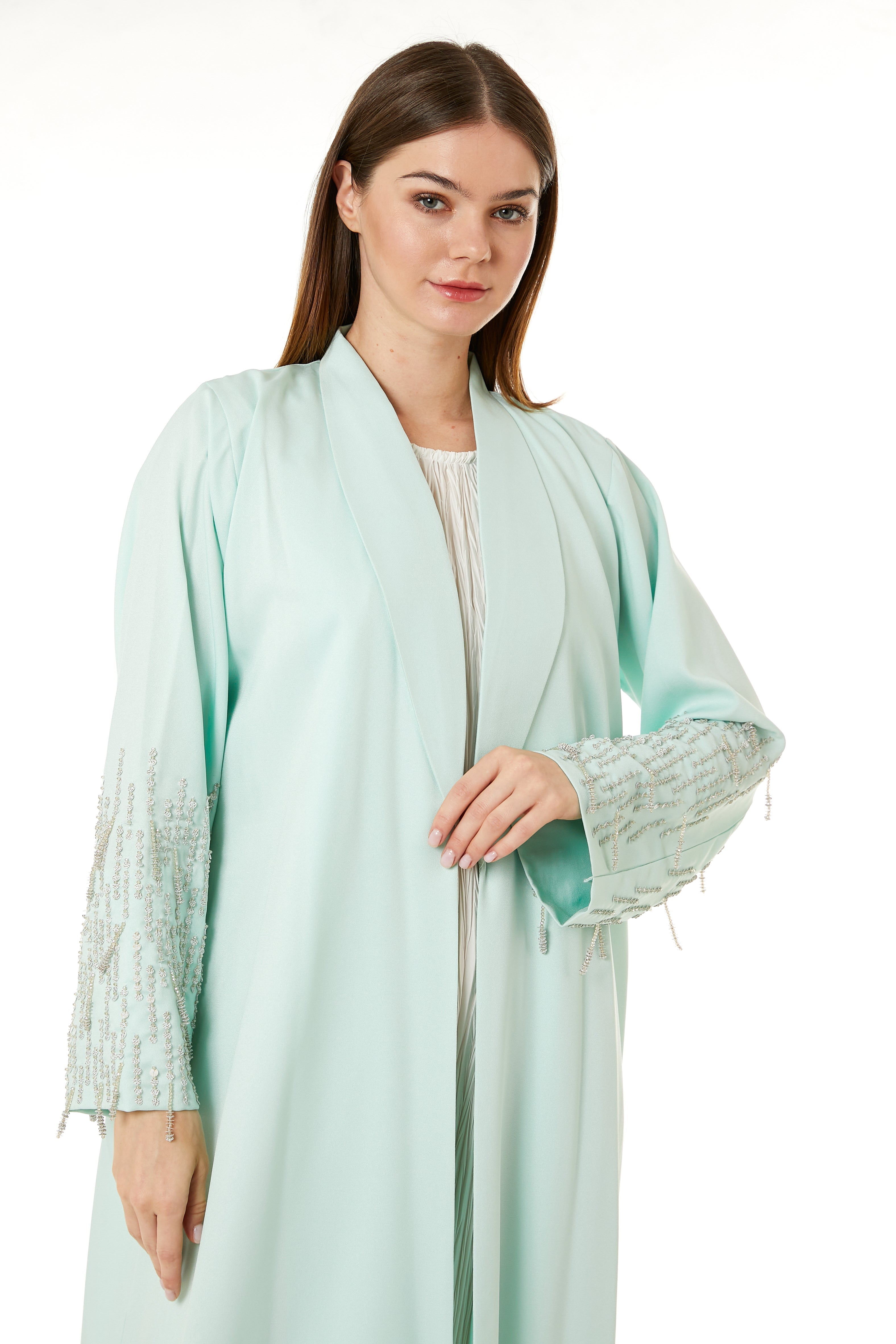 MOiSTREET Green Korean Nida Hand Embellished Abaya