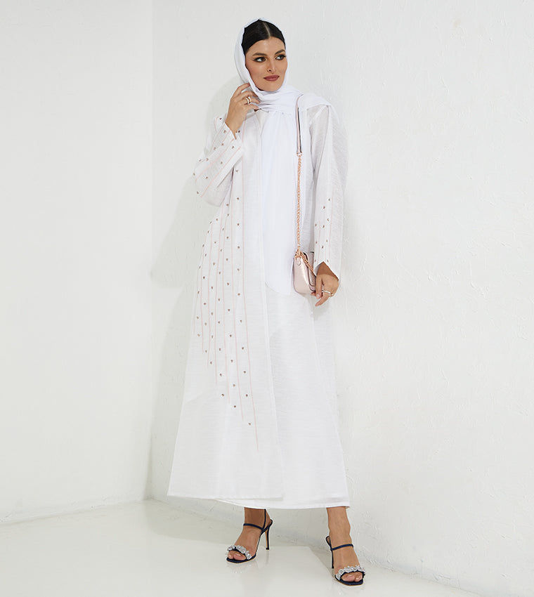 MOiSTREET  White Organza Abaya