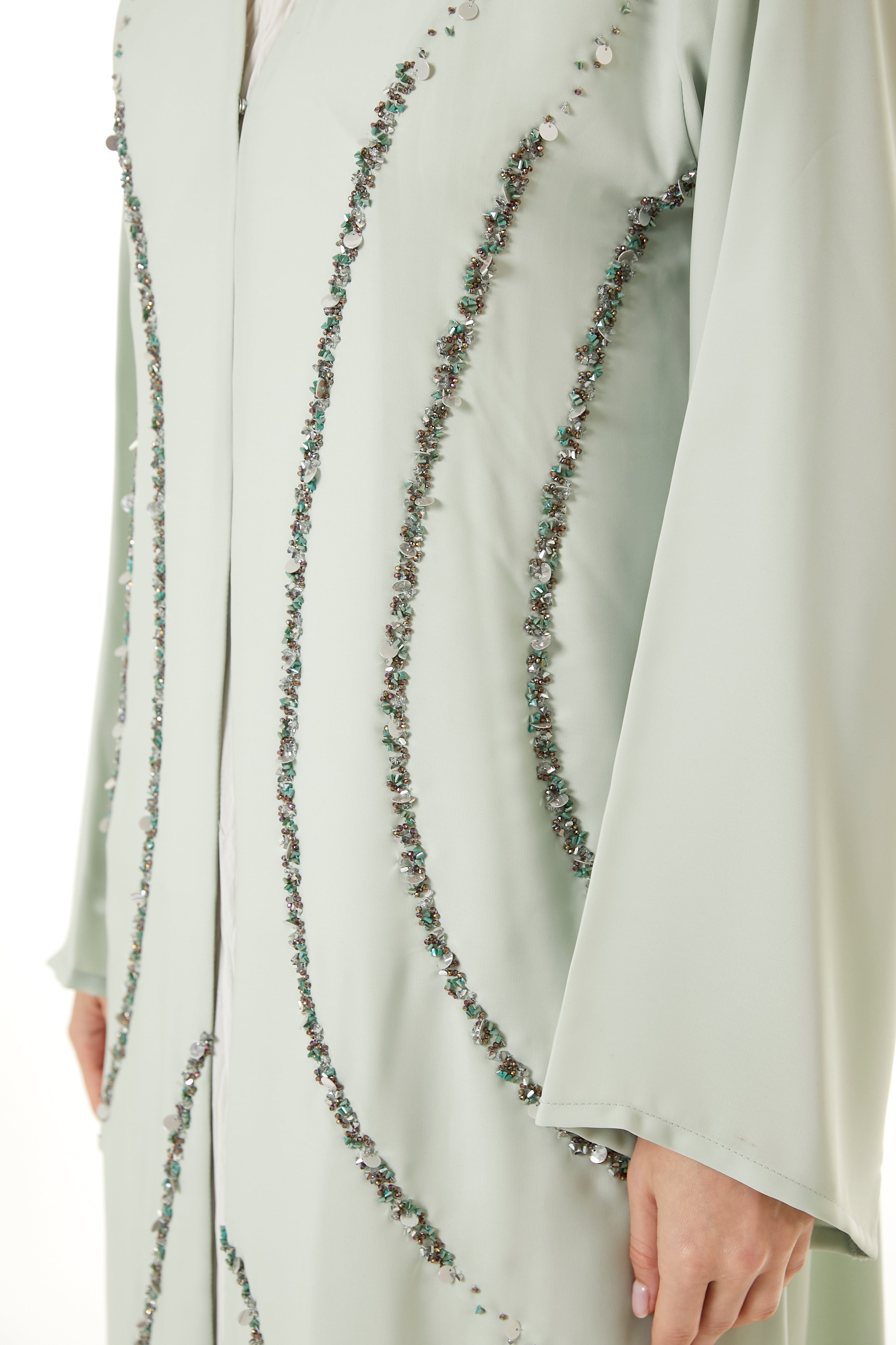 Light Green Indonesian Crepe Hand Embellished Abaya