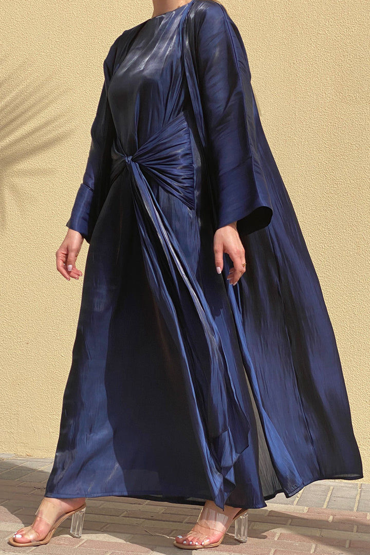 MOiSTREET Rose Organza Navy Abaya Set Comes With 3 Piece
