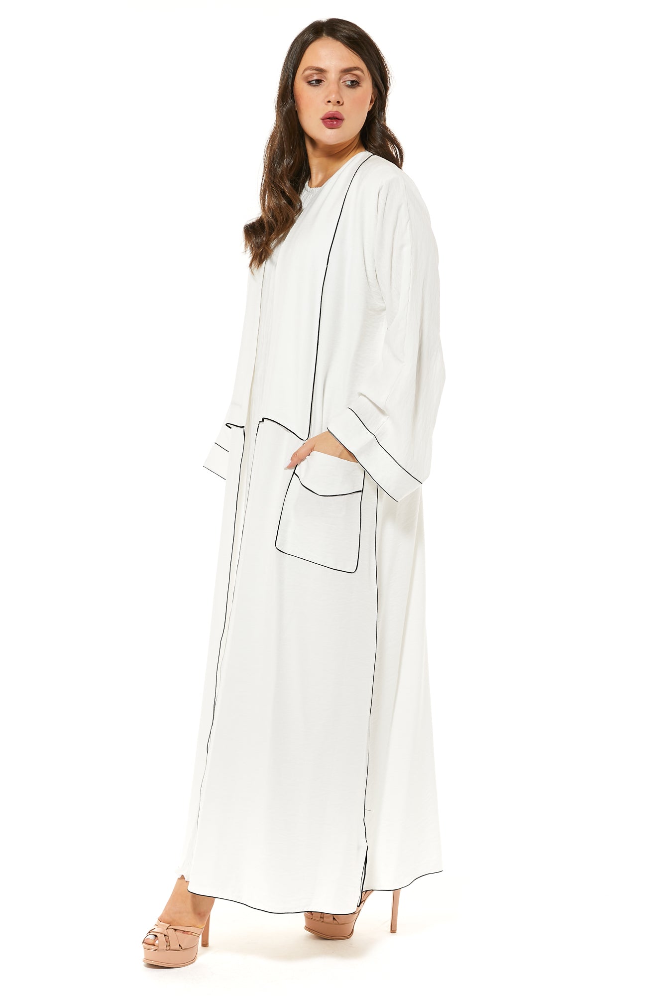 MOiSTREET White Linen Casual Abaya