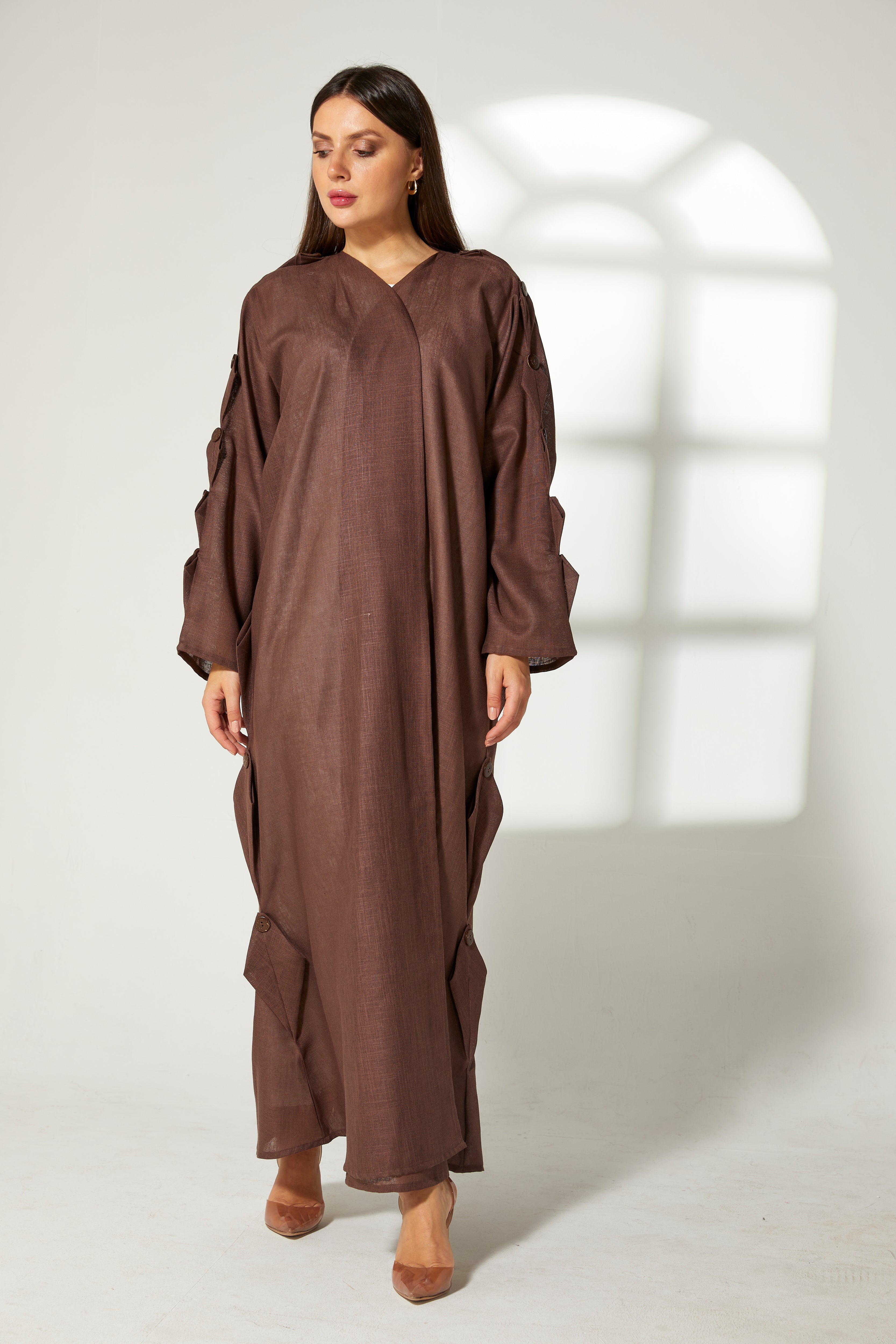 MOiSTREET Brown Linen Abaya