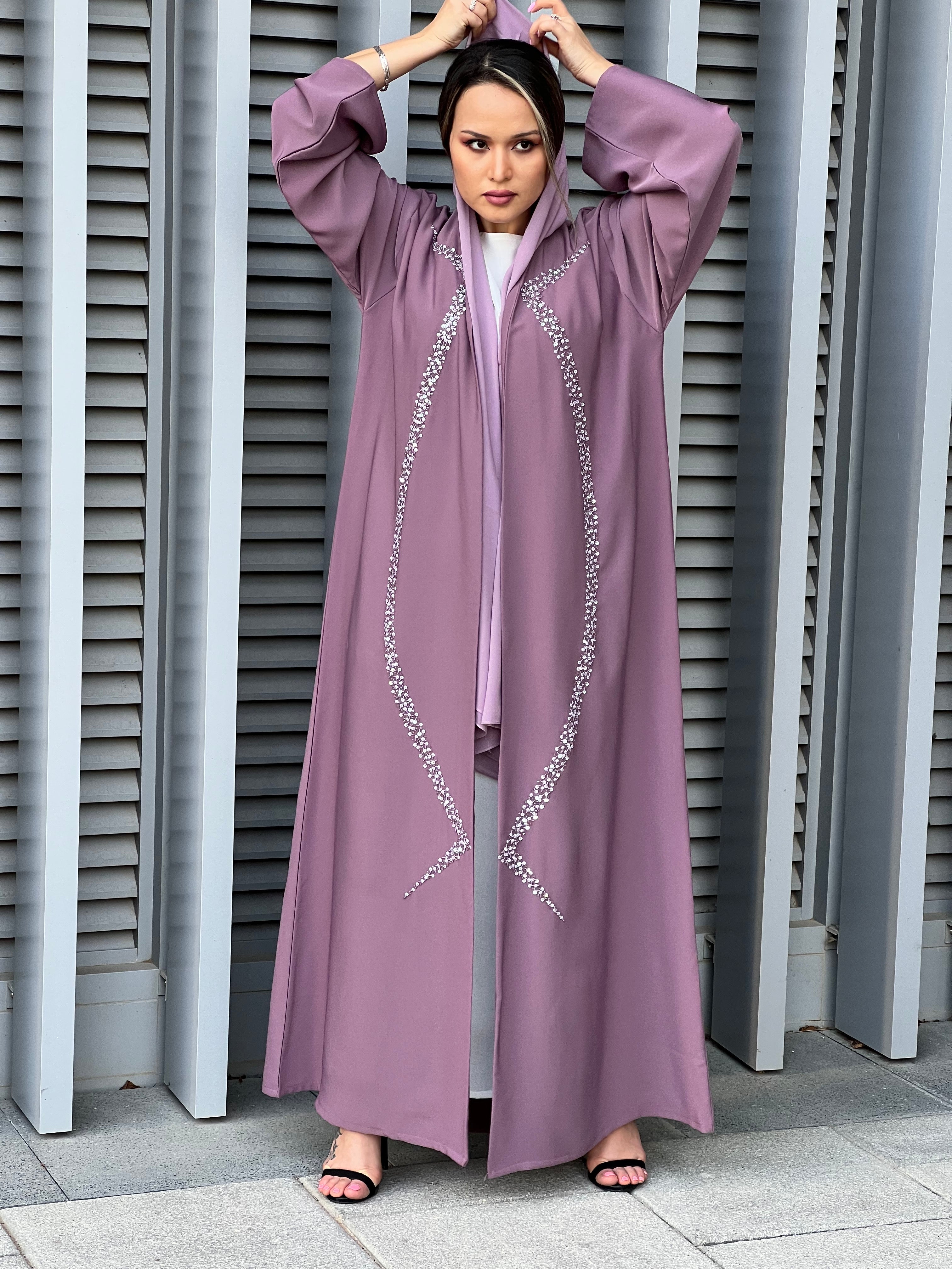 MOiSTREET Mountbatten Pink Korean Nada Embroidery Abaya