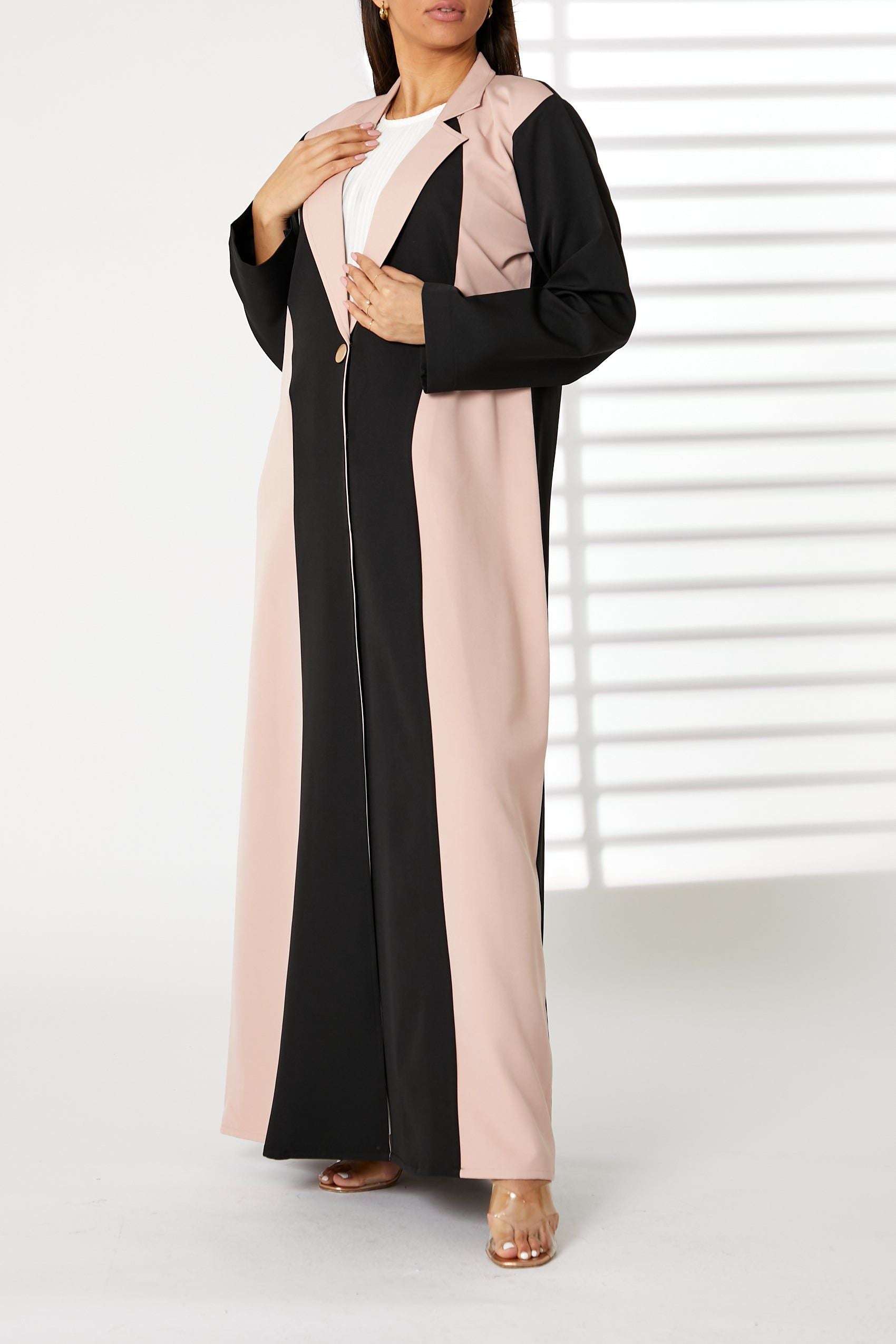 MOiSTREET  Lapel Collar Nida Color blocked Abaya