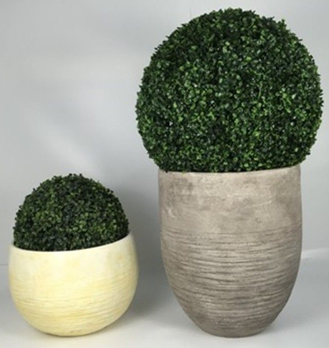38x30cm Faux Boxwood Ball in Concrete-Look Planter #KD-044