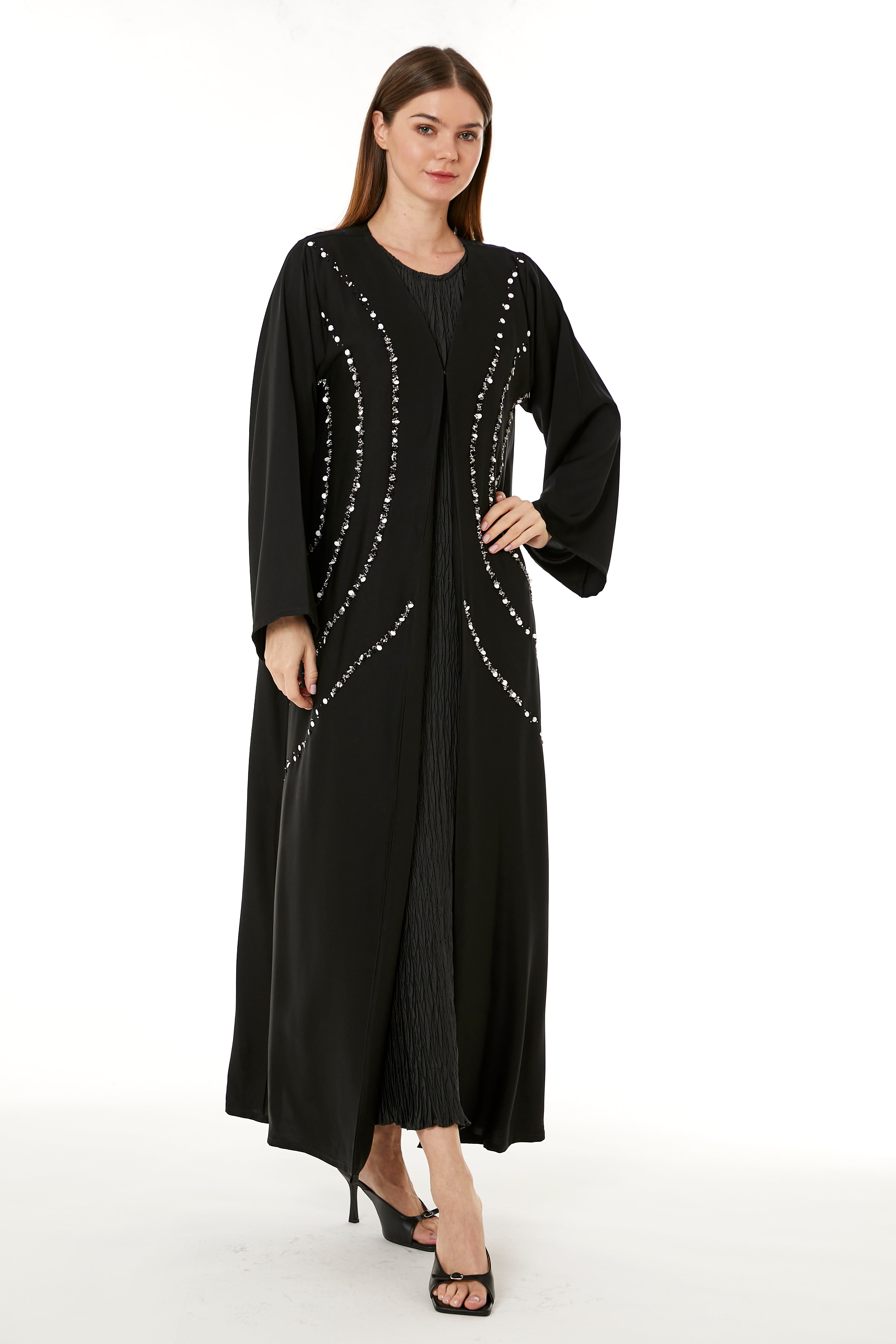 Black Indonesian Crepe Hand Embellished Abaya