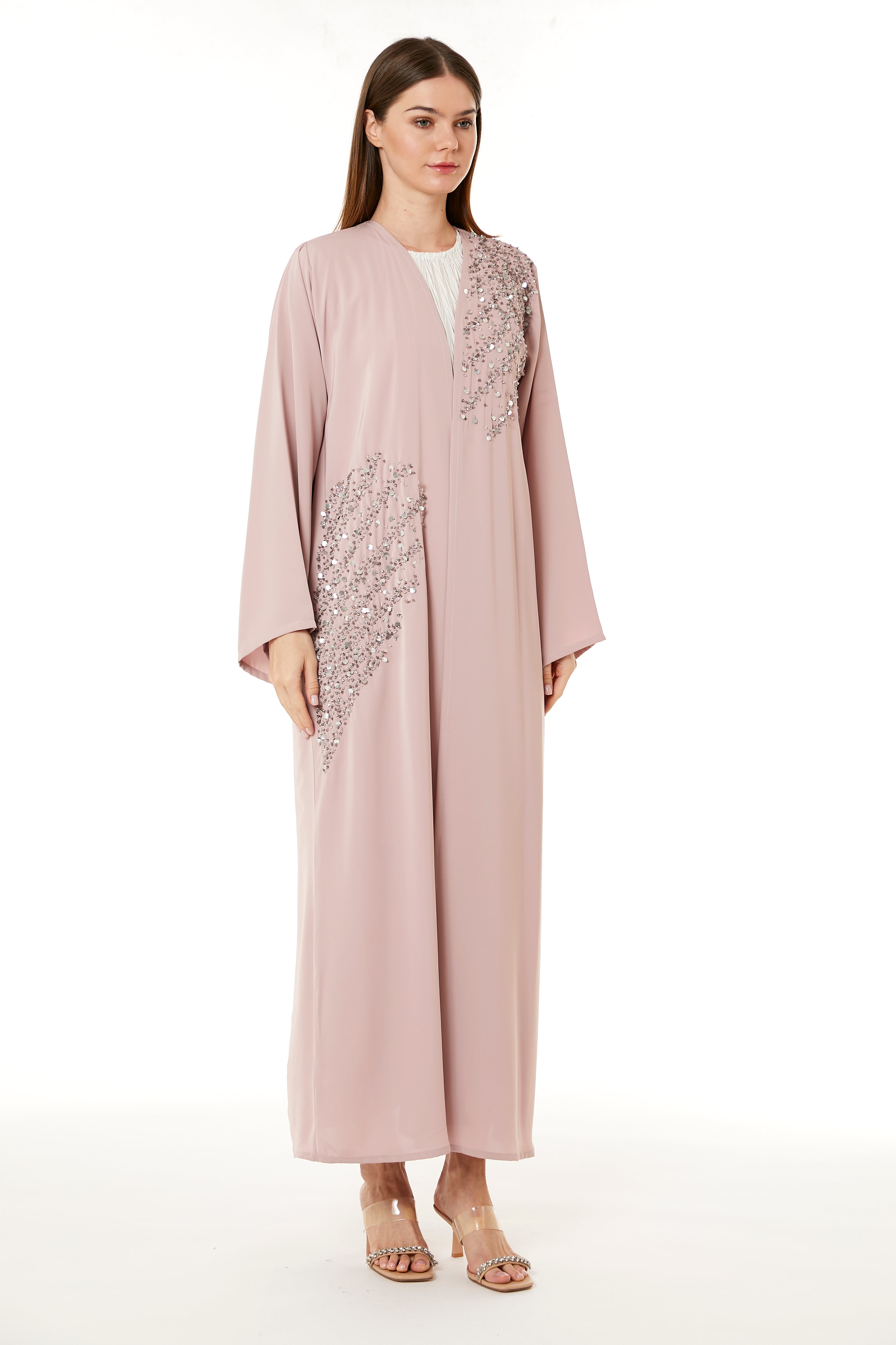 Tan Korean Nida Hand Embellished Abaya