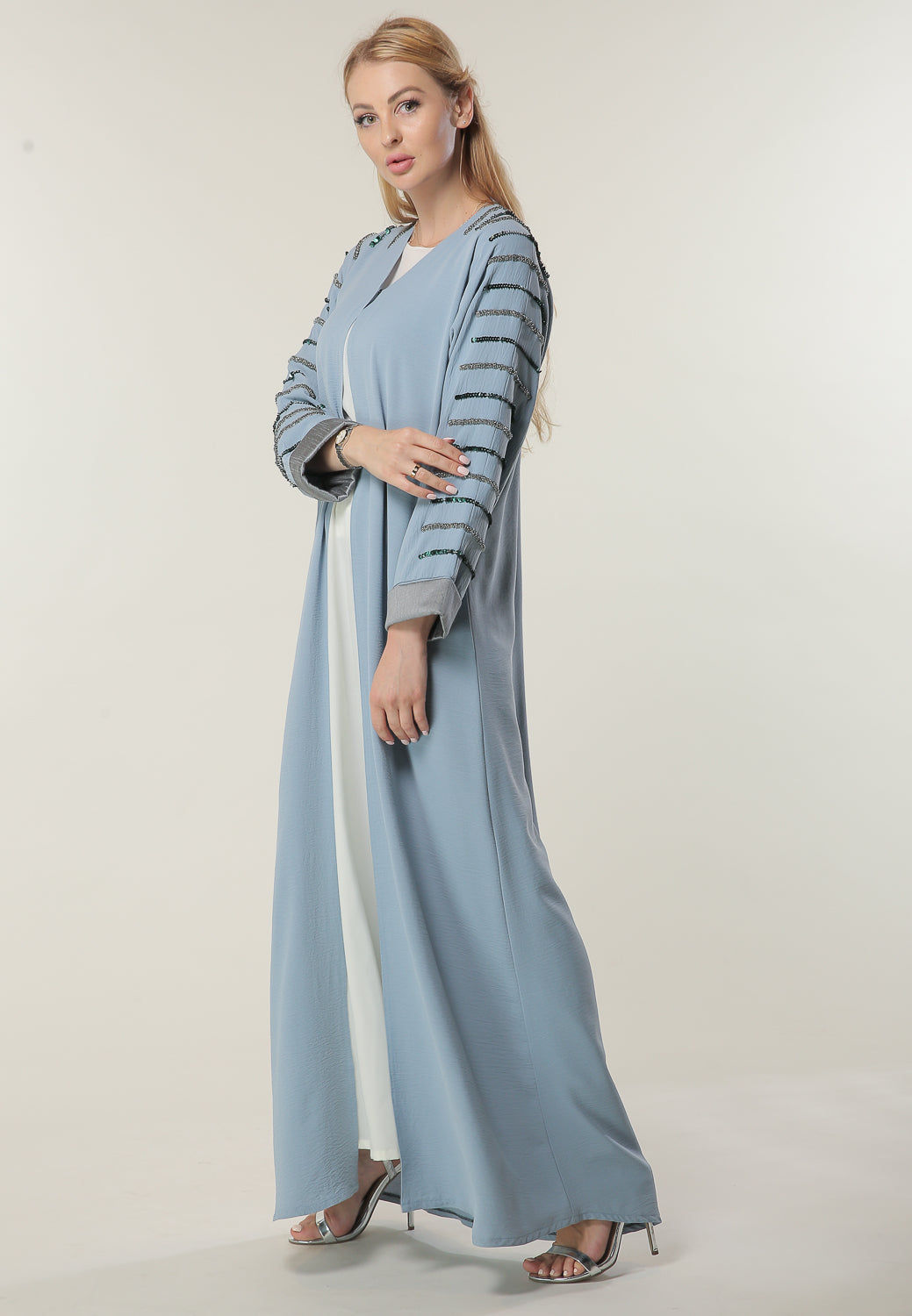 MOiSTREET Blue Abaya with Handwork