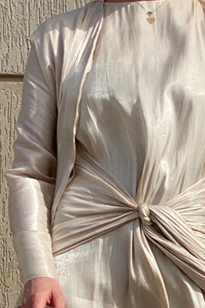 MOiSTREET Rotana Shimmer Beige Abaya Set Comes With 3 Piece