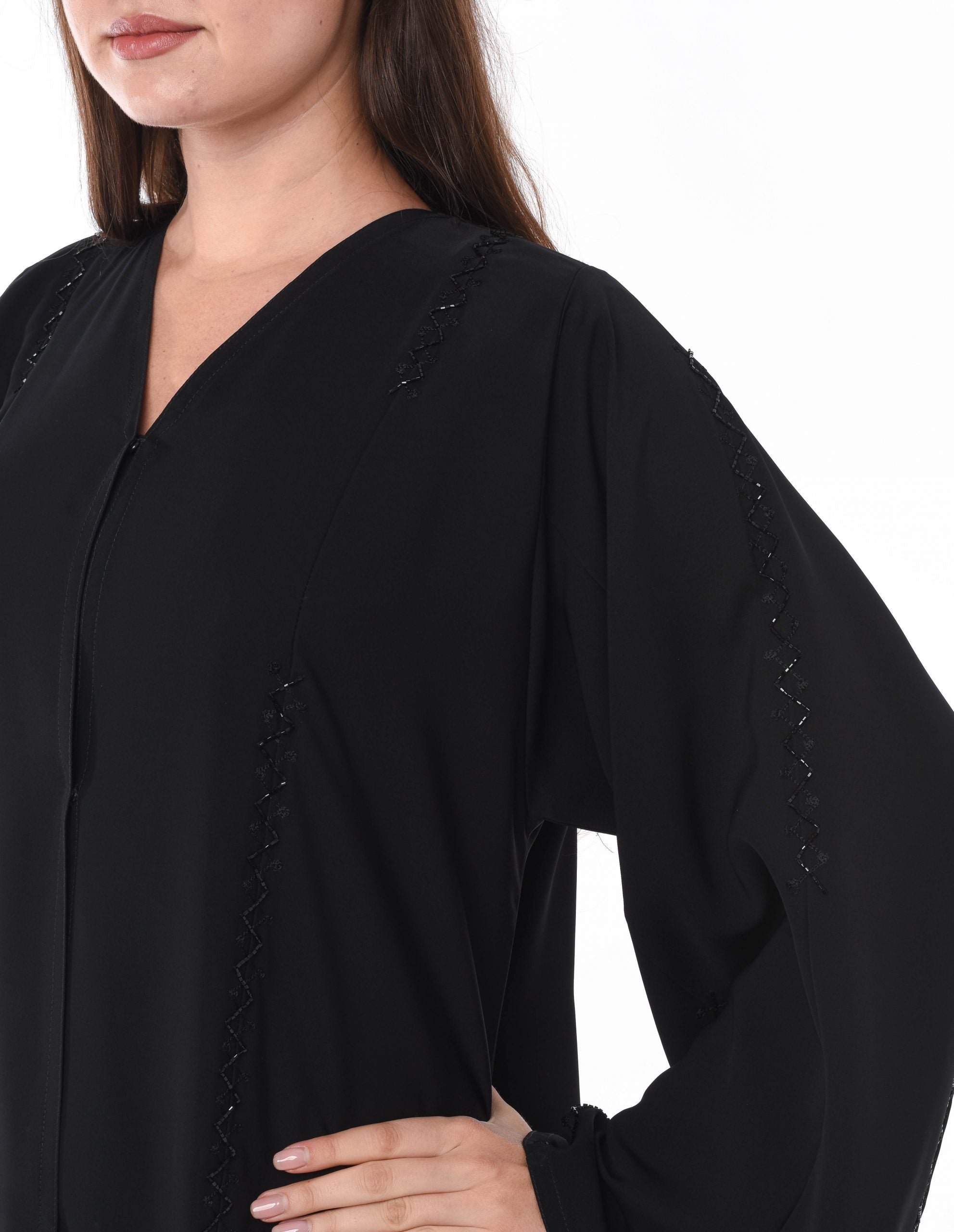 MOiSTREET Black Abaya with Elegant Subtle Hand Embroidery