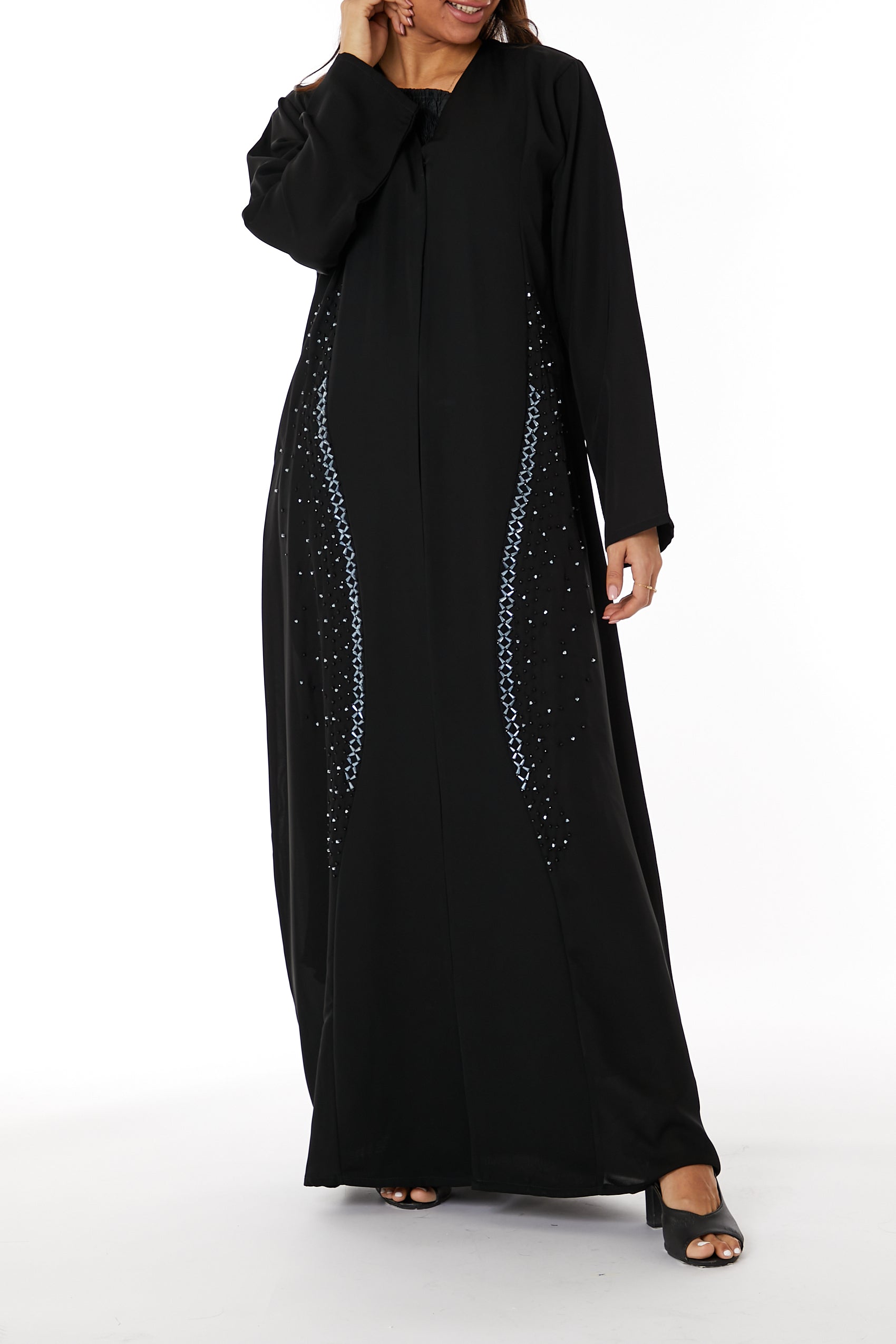 MOiSTREET Black Nida Embroidered Open Abaya