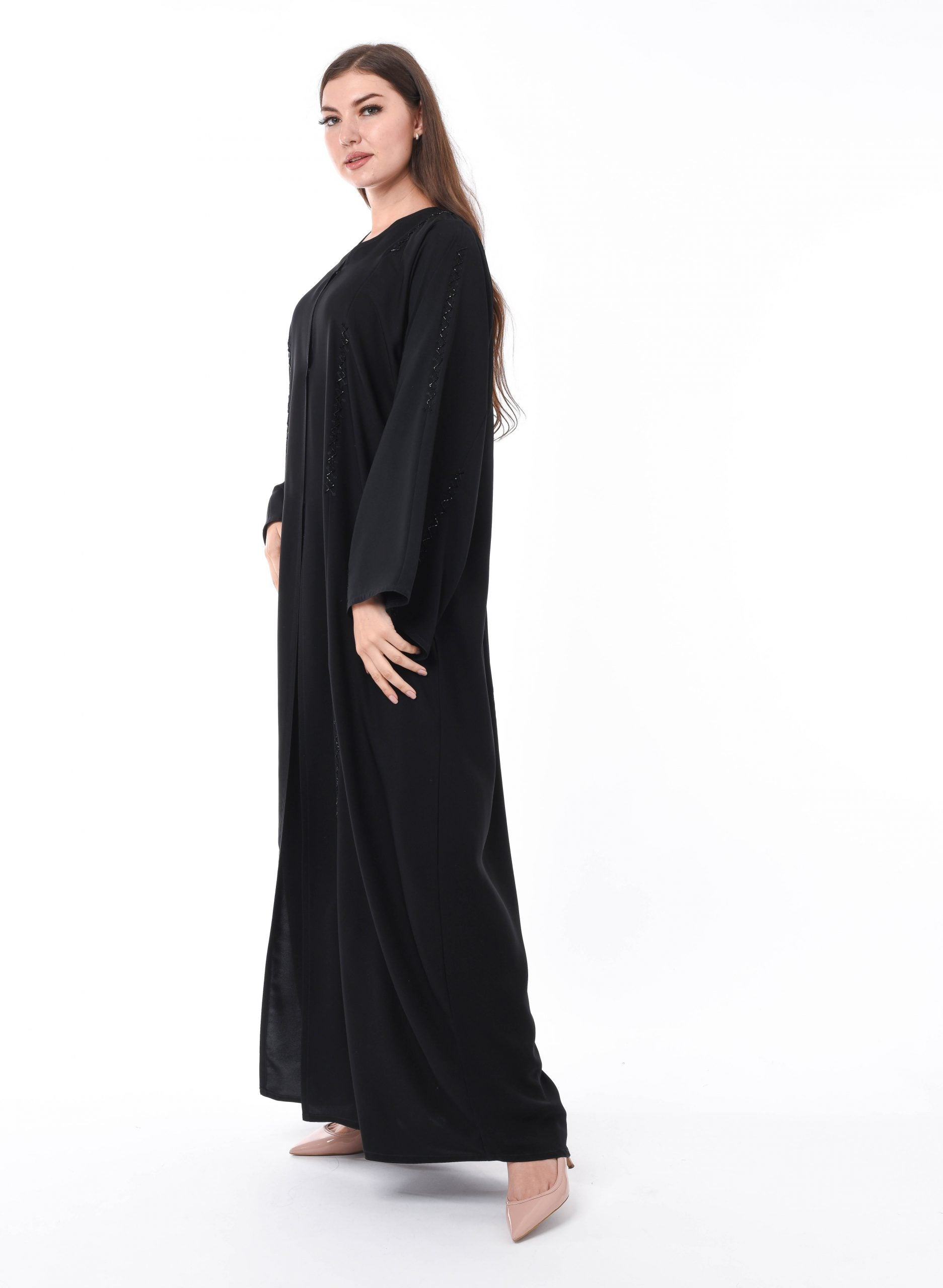 MOiSTREET Black Abaya with Elegant Subtle Hand Embroidery