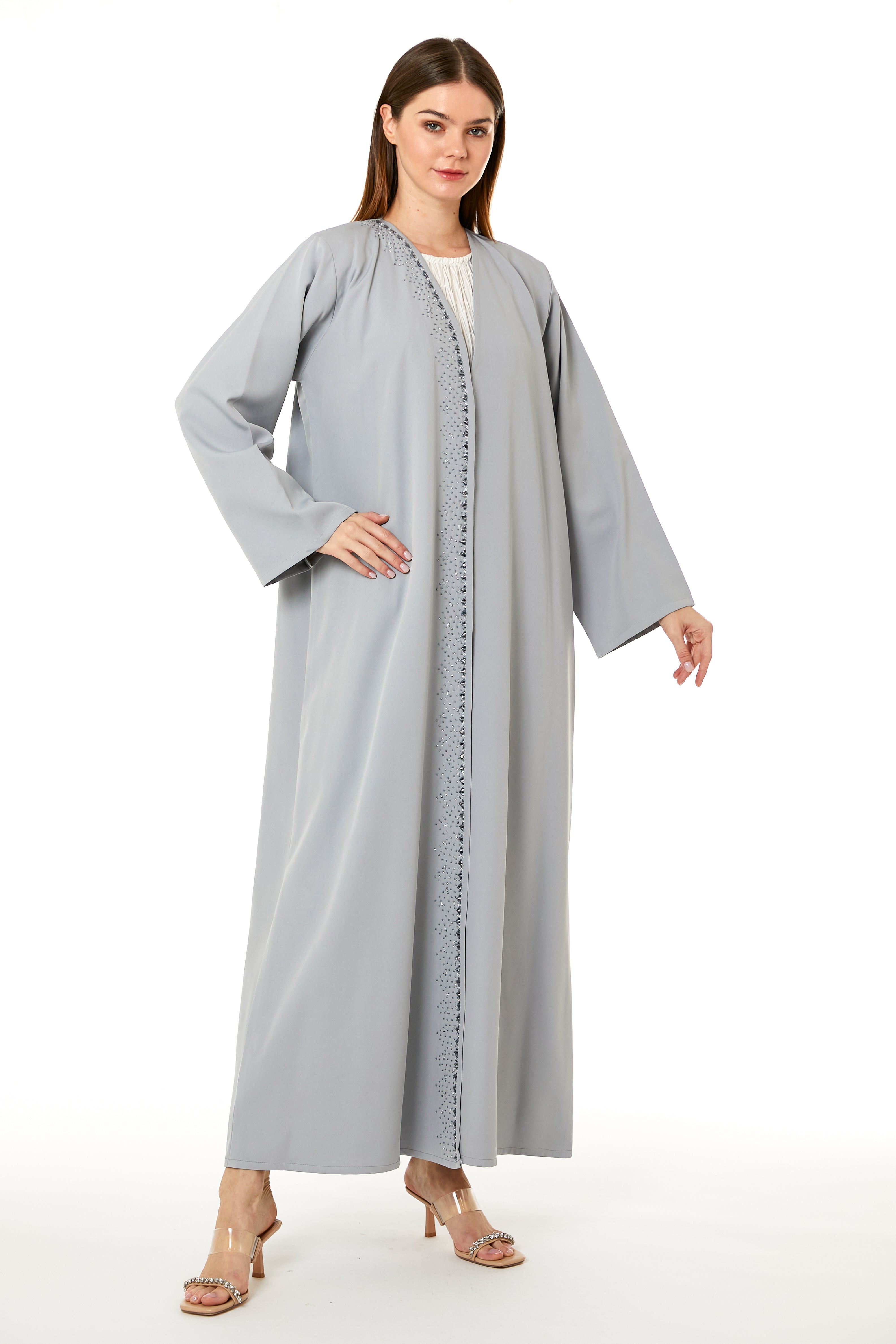 Grey Barbie Crepe Hand Embellished Abaya